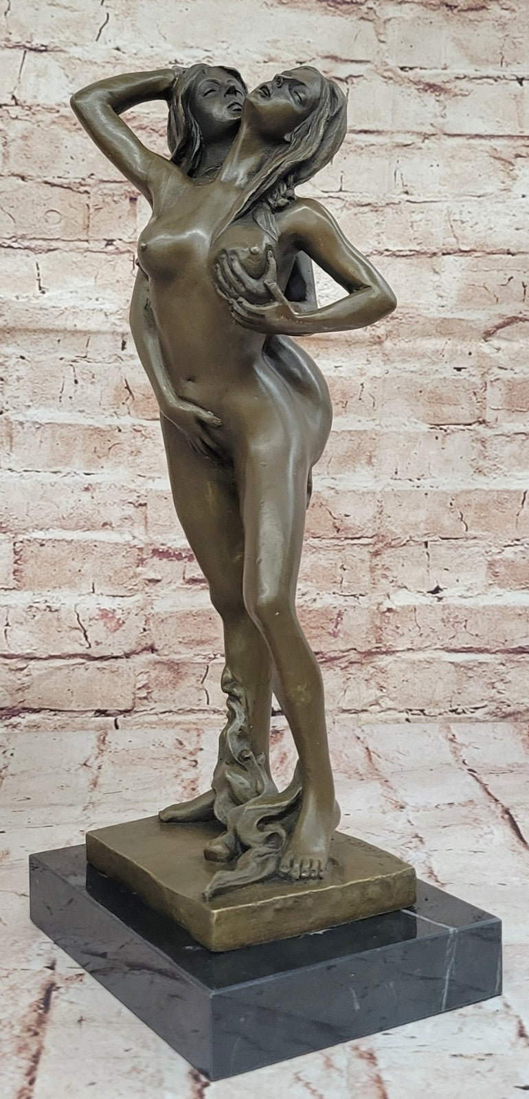 100% Solid Genuine Bronze Nude Naked Sculpture Marble Figure Artwork