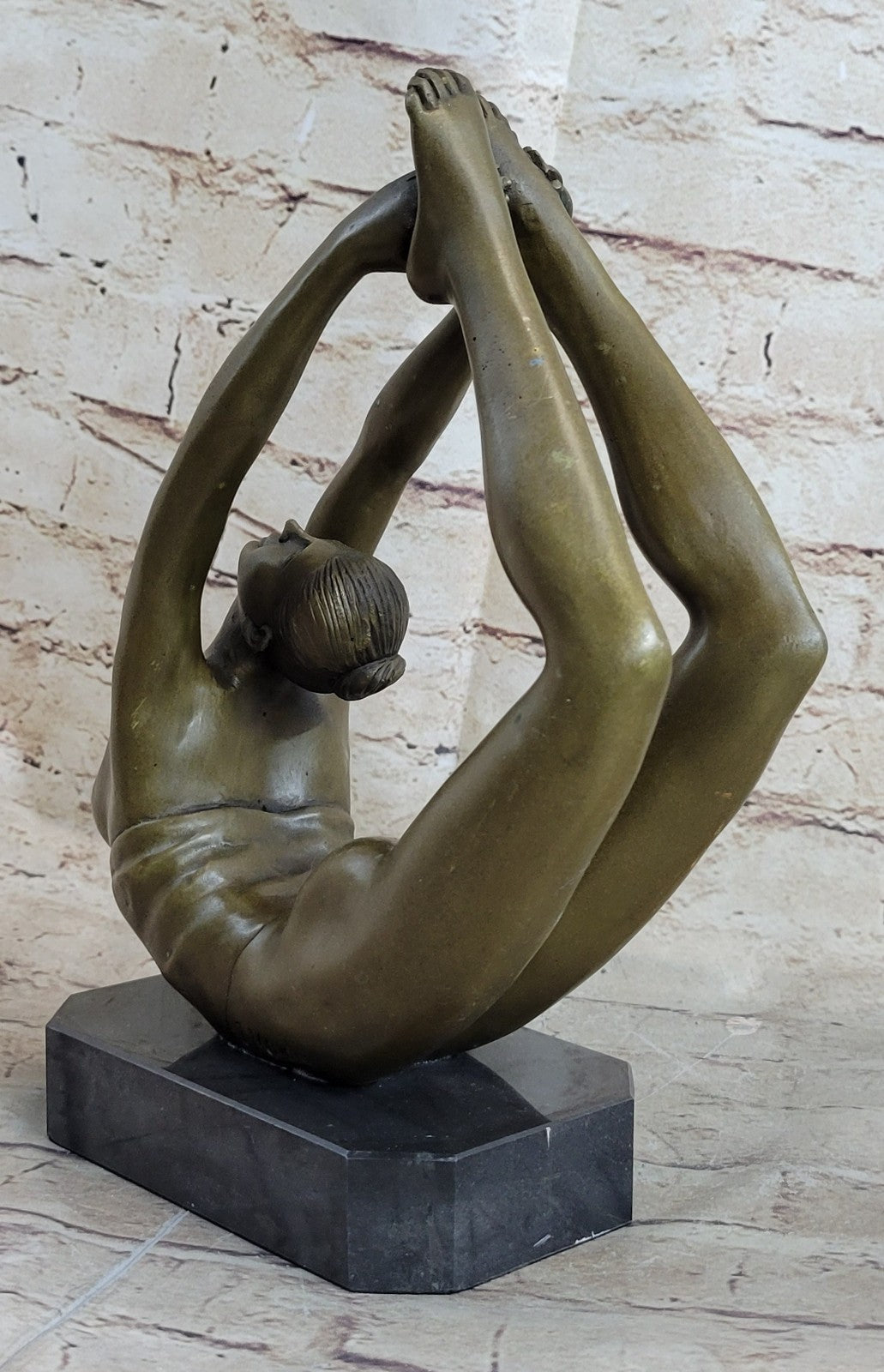 Lovely Vintage Art Deco French Bronze Nude Female Gymnast Acrobat Statue Mavchi