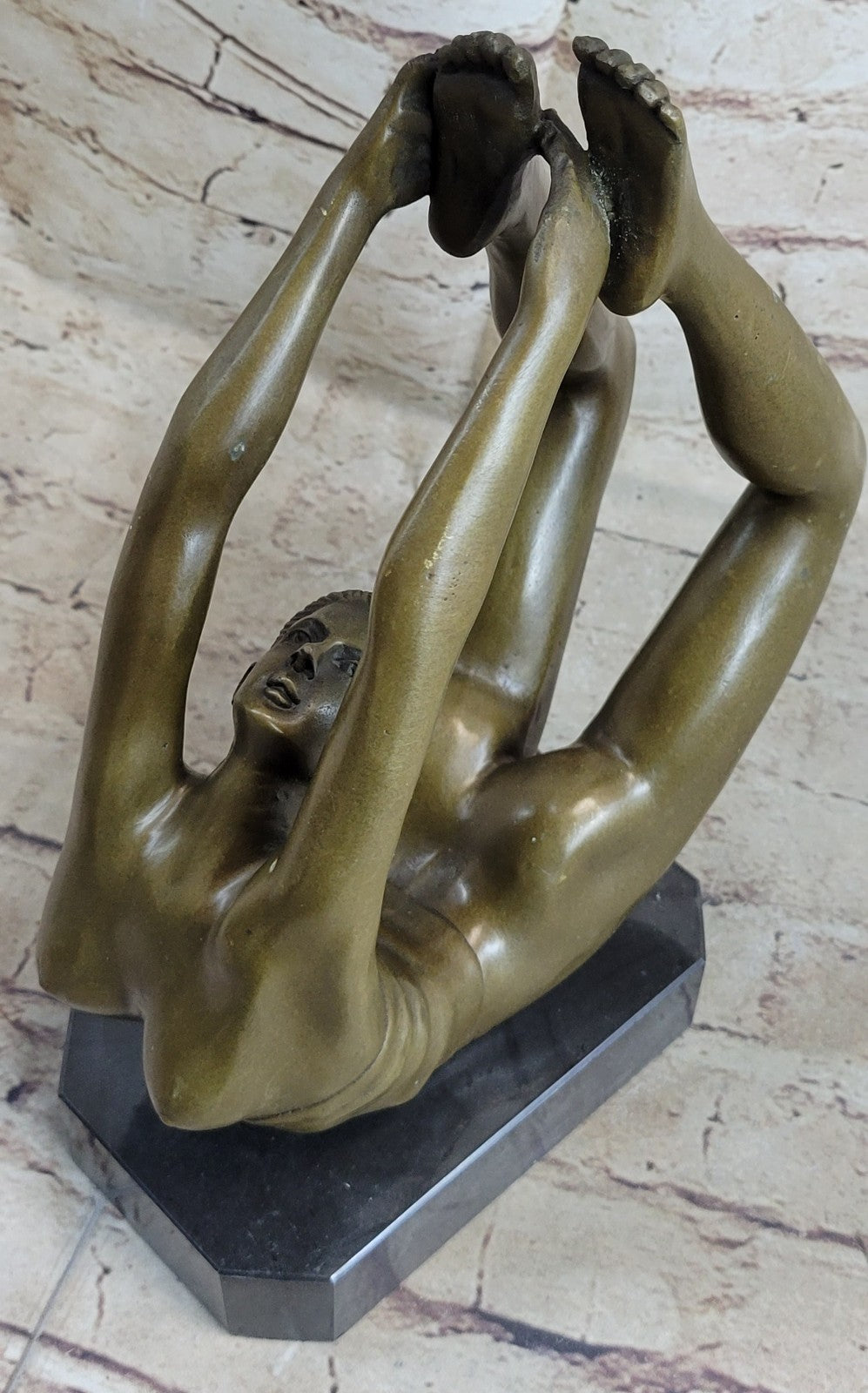 Lovely Vintage Art Deco French Bronze Nude Female Gymnast Acrobat Statue Mavchi
