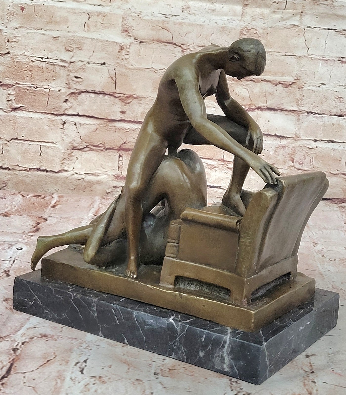 Bronze Sculpture Male and Female in a Heated Moment Hot Cast Figurine Figure Art