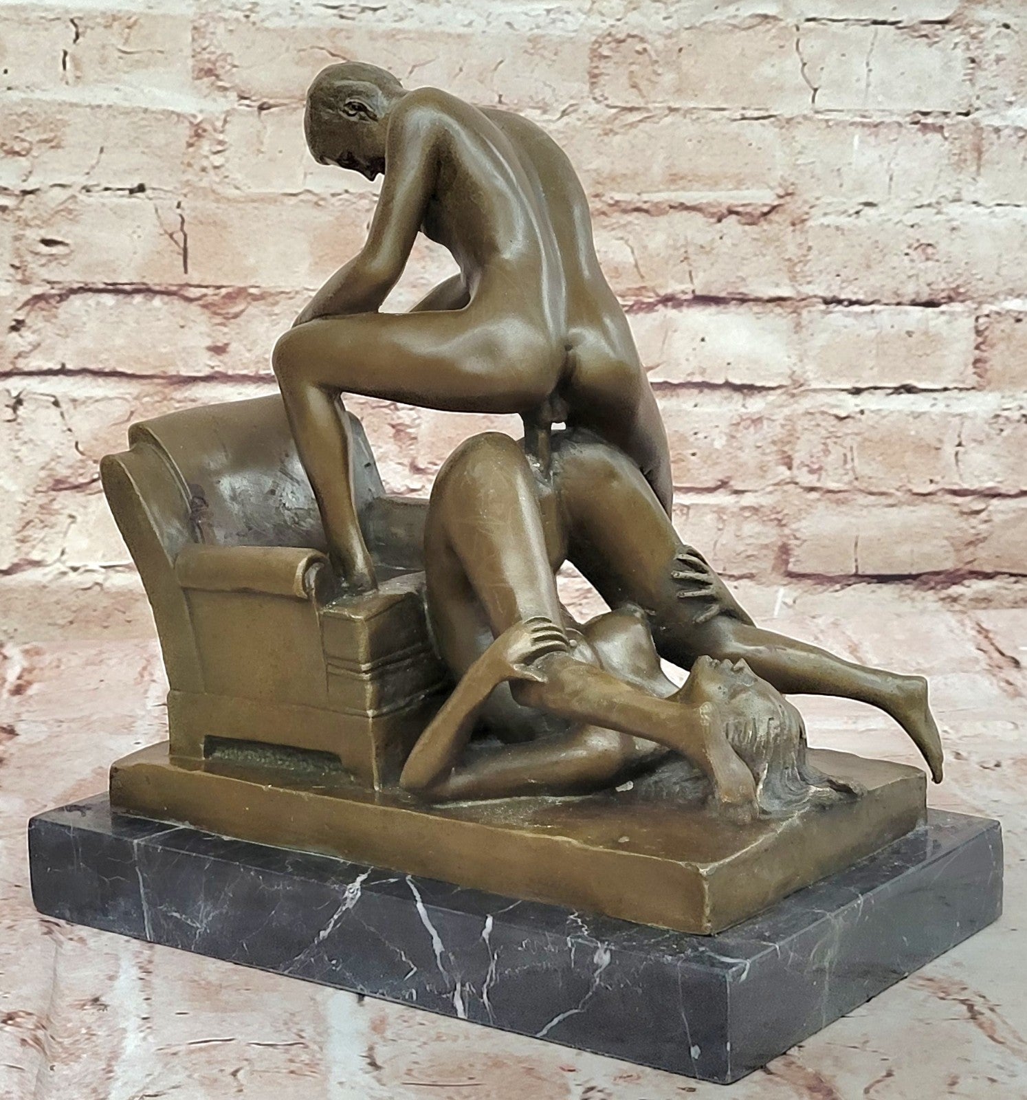 Bronze Sculpture Male and Female in a Heated Moment Hot Cast Figurine Figure Art