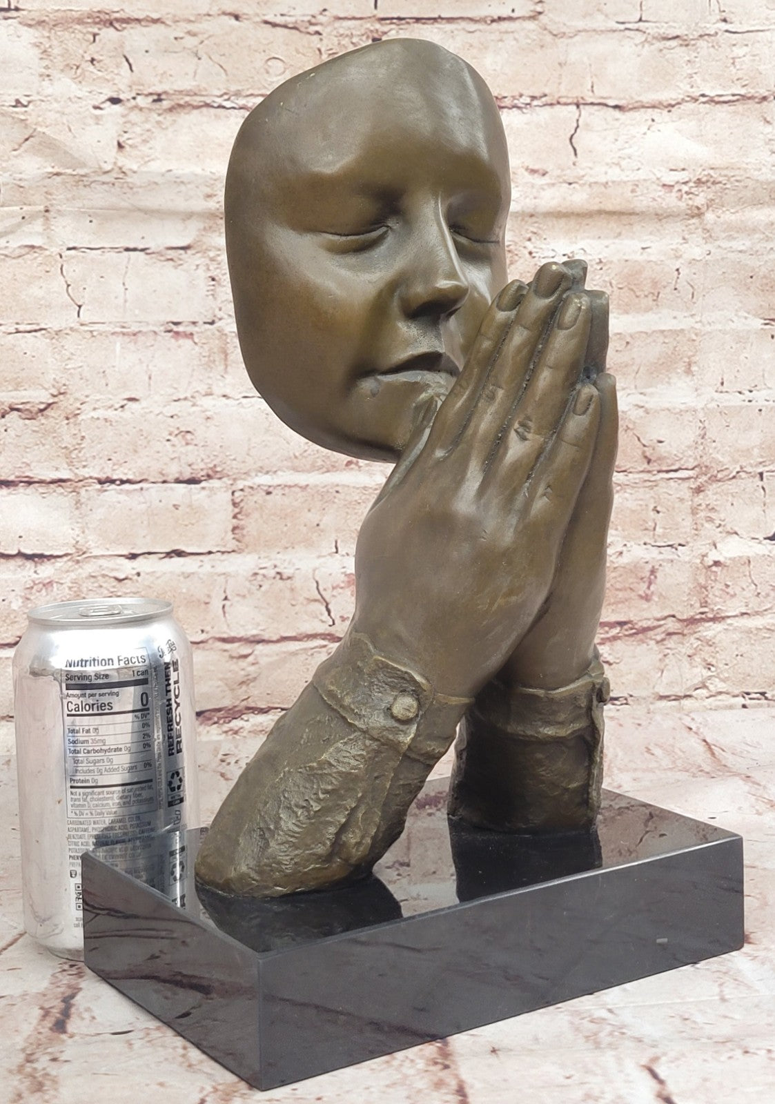 Praying In The Hand Of God Bronze Statue Figurine on Marble pedestal Sculpture