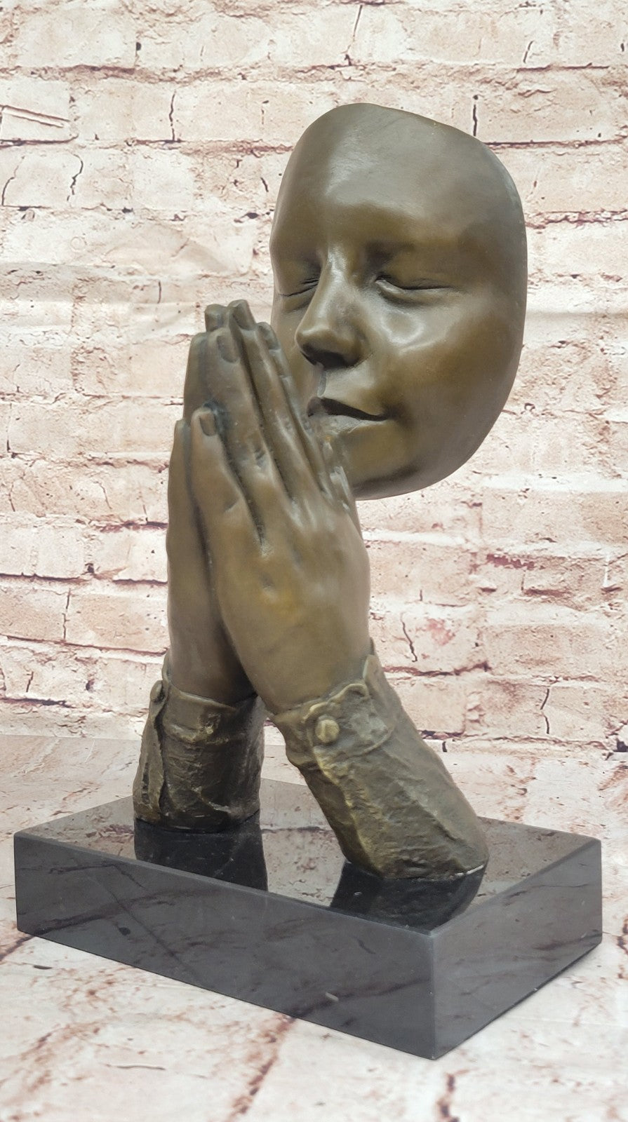 Praying In The Hand Of God Bronze Statue Figurine on Marble pedestal Sculpture