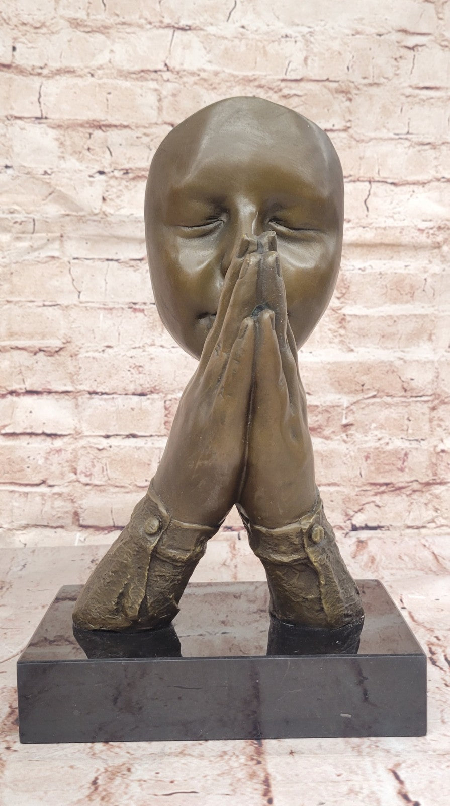 Praying In The Hand Of God Bronze Statue Figurine on Marble pedestal Sculpture