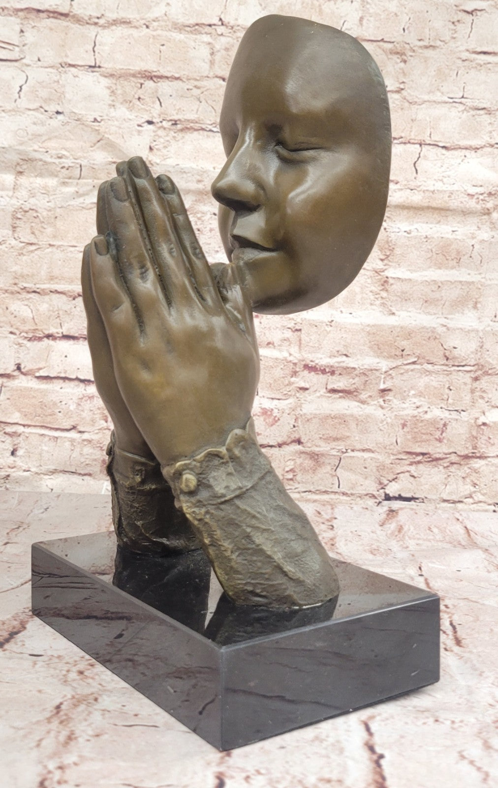 Praying In The Hand Of God Bronze Statue Figurine on Marble pedestal Sculpture