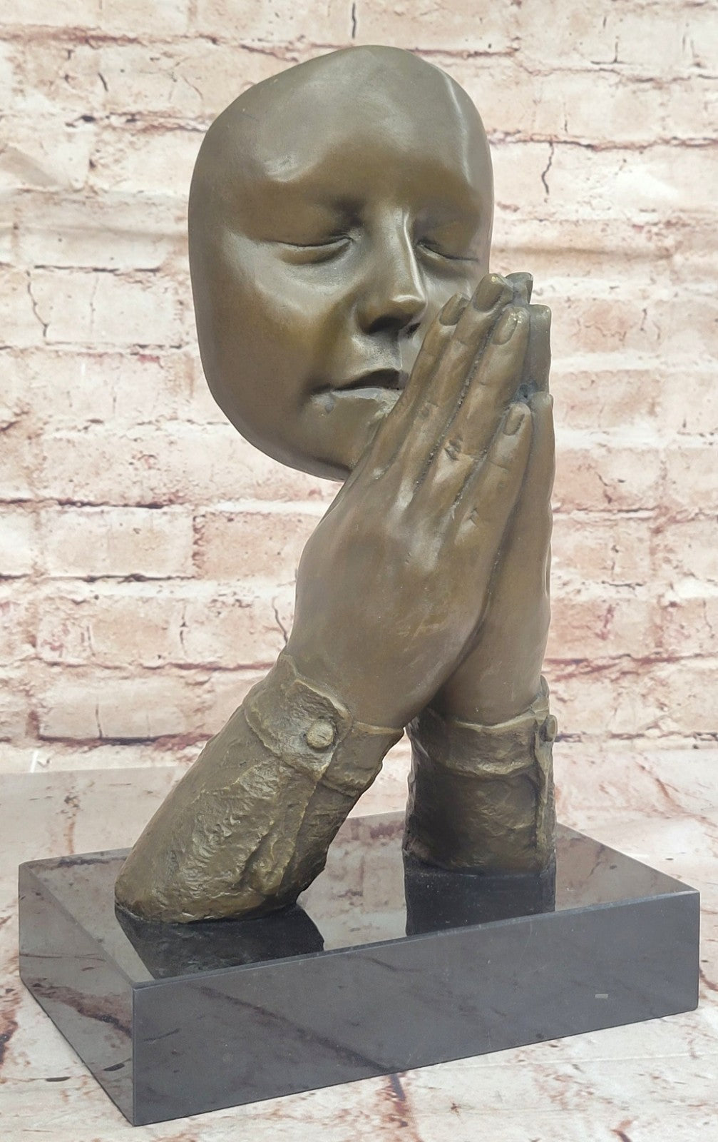 Praying In The Hand Of God Bronze Statue Figurine on Marble pedestal Sculpture