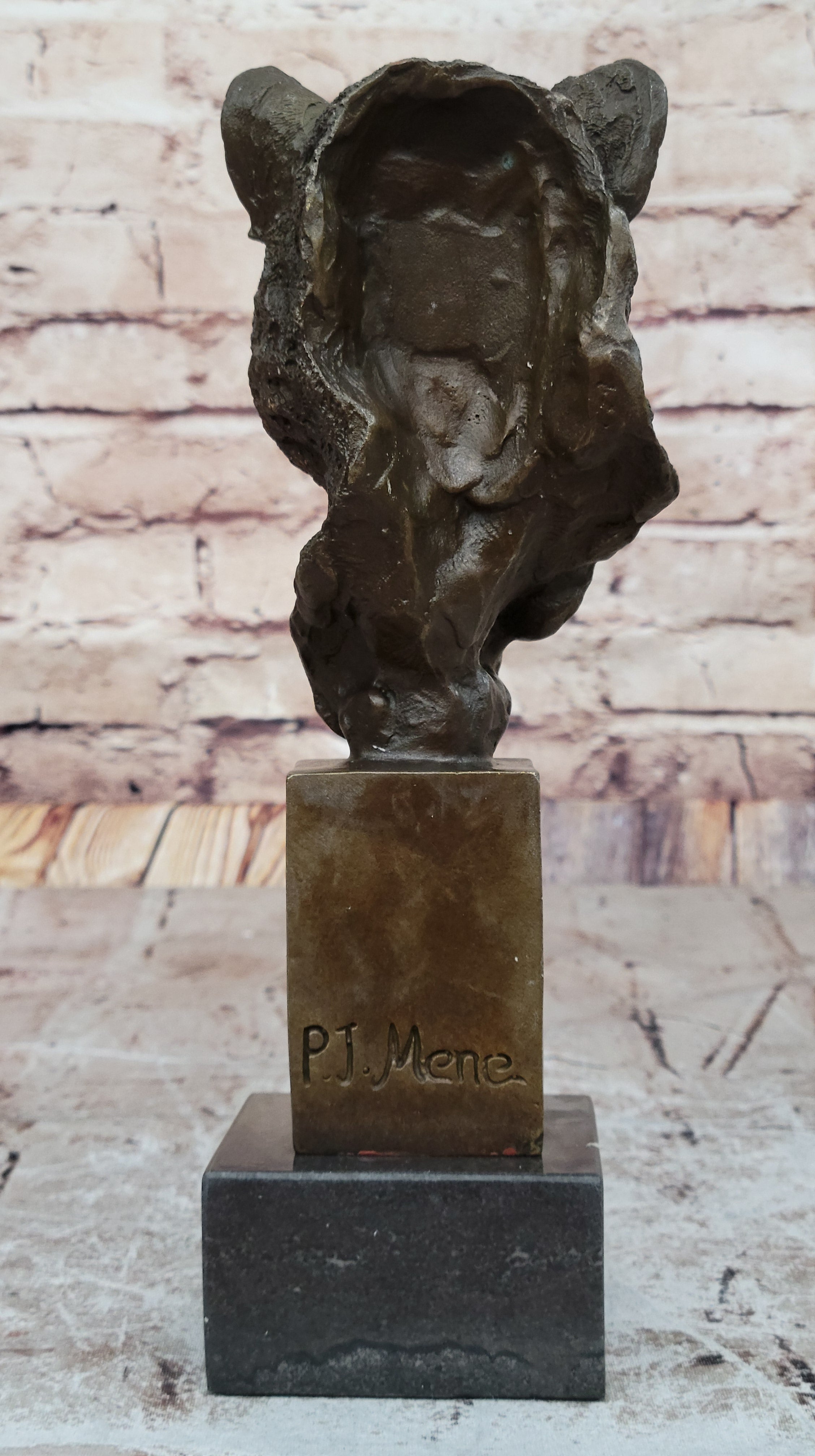 100% Solid Bronze Male Lion Head Bust by Mene Sculpture Figurine Figure Gift