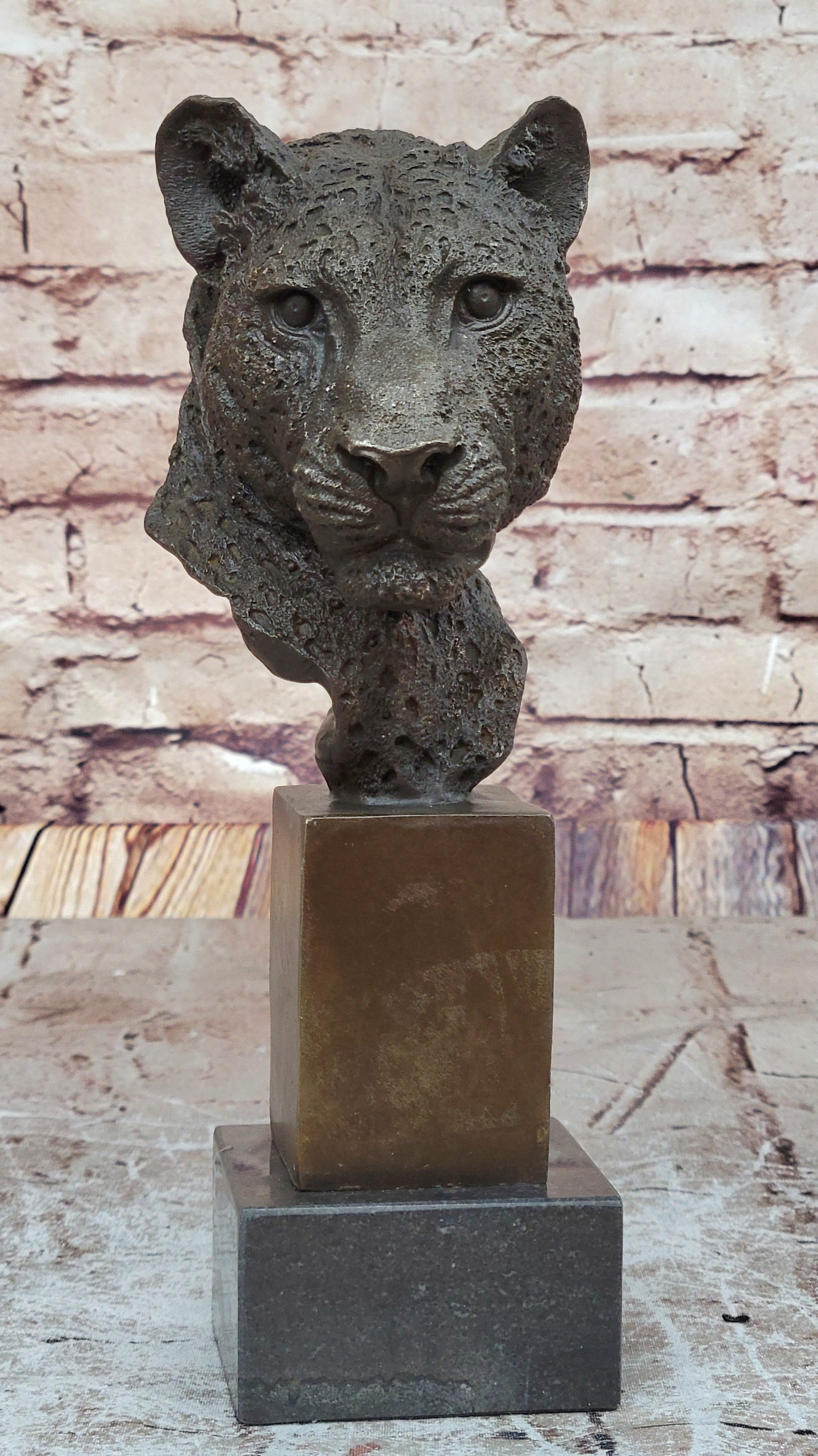 100% Solid Bronze Male Lion Head Bust by Mene Sculpture Figurine Figure Gift