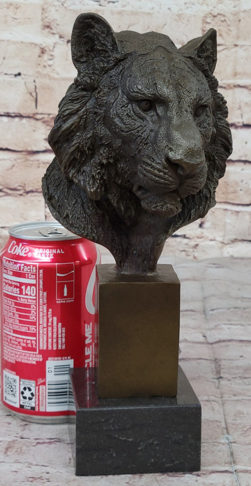 10" Western Art Deco Bronze lions Lion Puma Mountain Cat Bust Sculpture Figurine