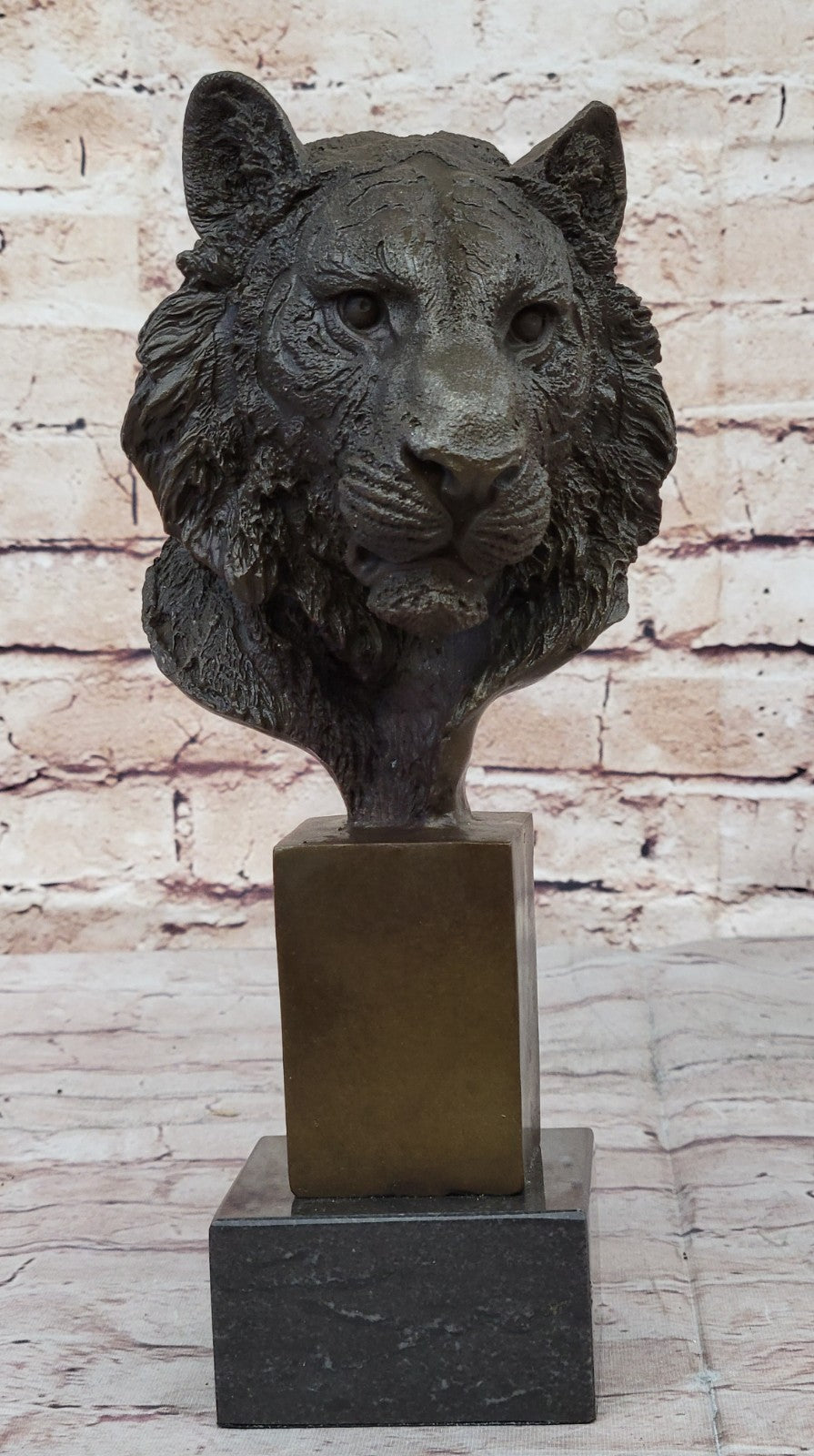 10" Western Art Deco Bronze lions Lion Puma Mountain Cat Bust Sculpture Figurine