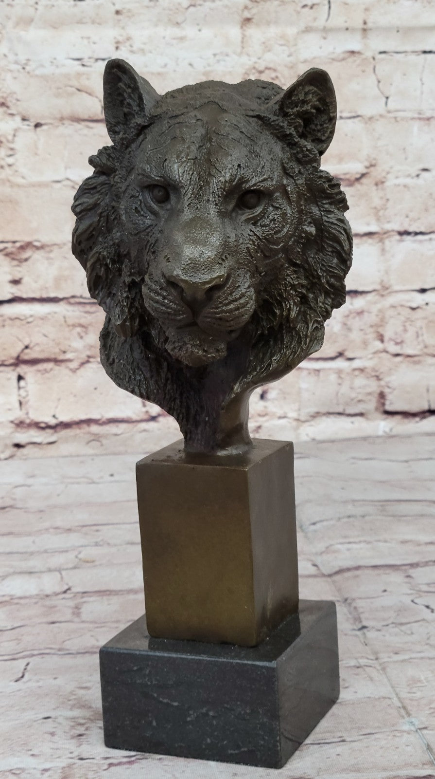 10" Western Art Deco Bronze lions Lion Puma Mountain Cat Bust Sculpture Figurine