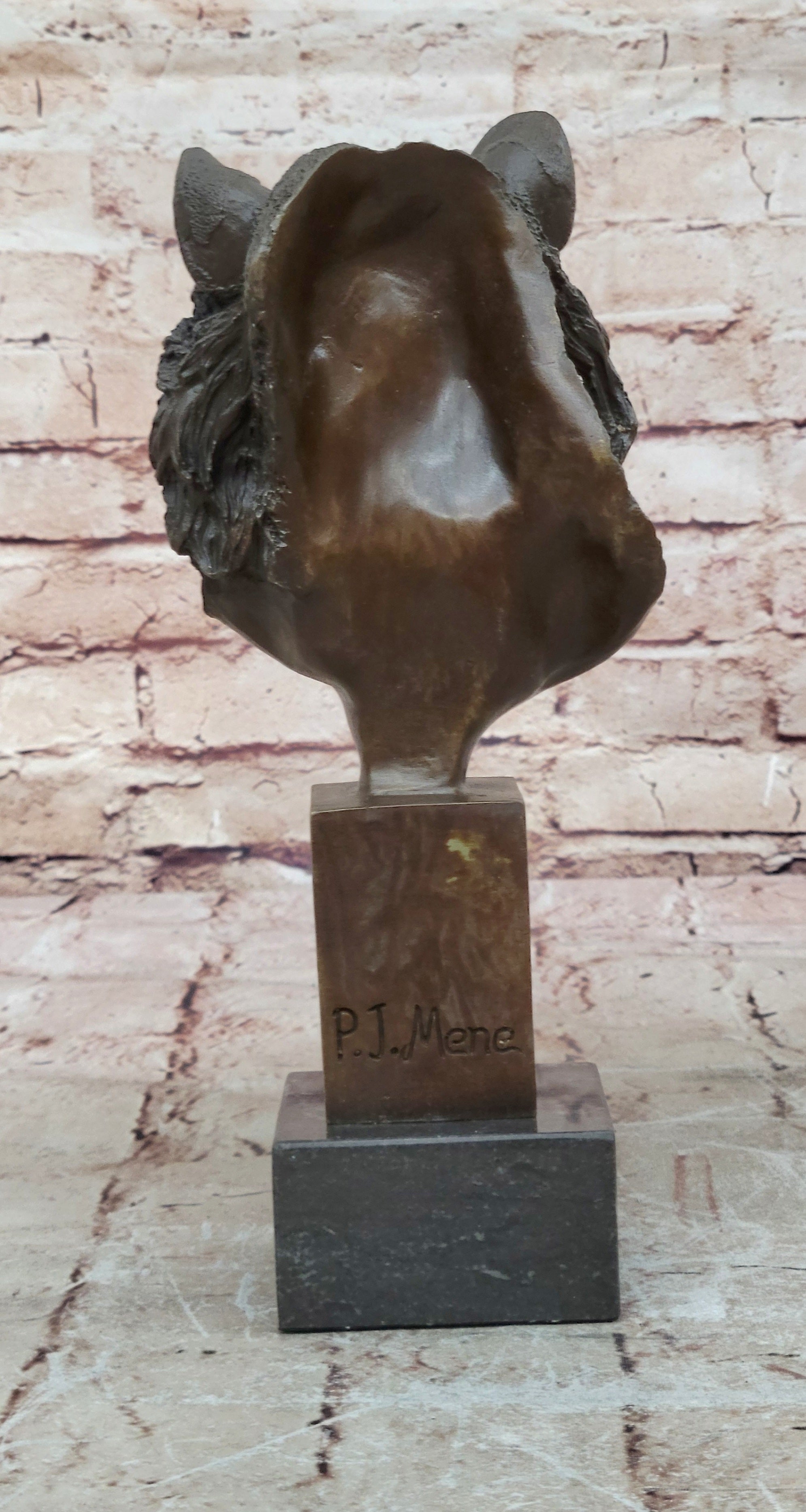 10" Western Art Deco Bronze lions Lion Puma Mountain Cat Bust Sculpture Figurine