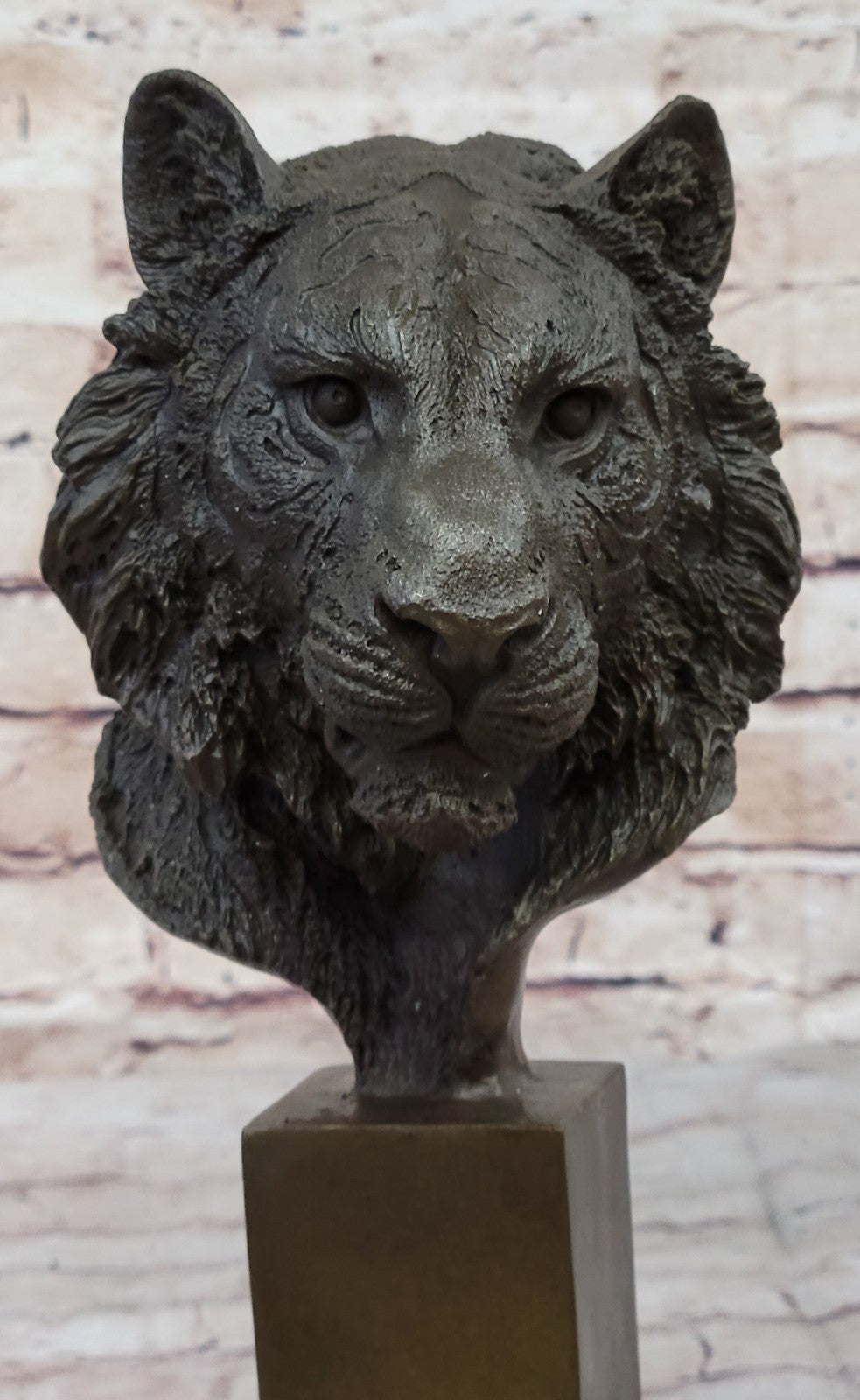 10" Western Art Deco Bronze lions Lion Puma Mountain Cat Bust Sculpture Figurine