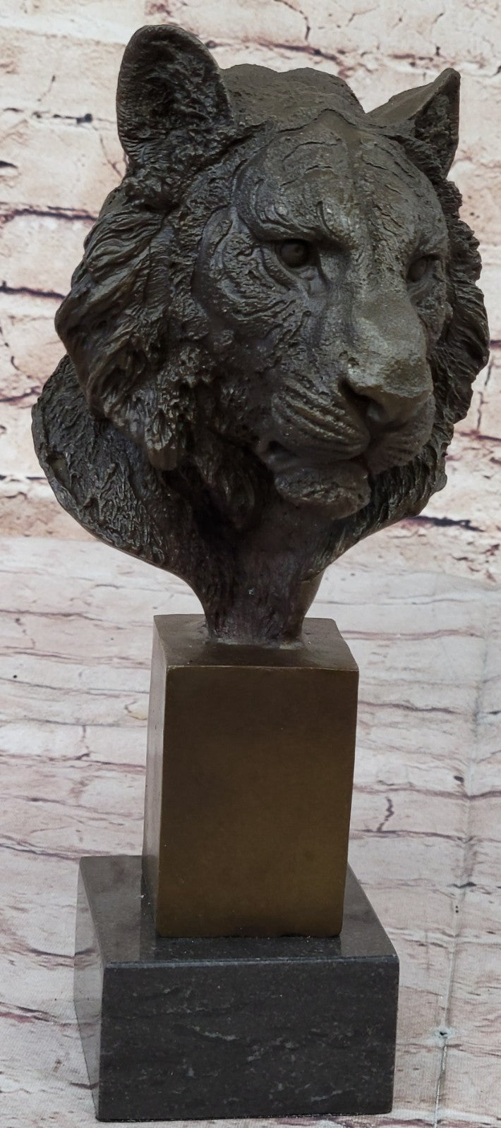 10" Western Art Deco Bronze lions Lion Puma Mountain Cat Bust Sculpture Figurine