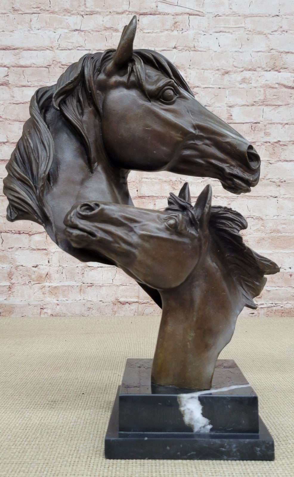 Handcrafted bronze sculpture SALE Bust Horse Horses Two Mounted Pure Beautiful