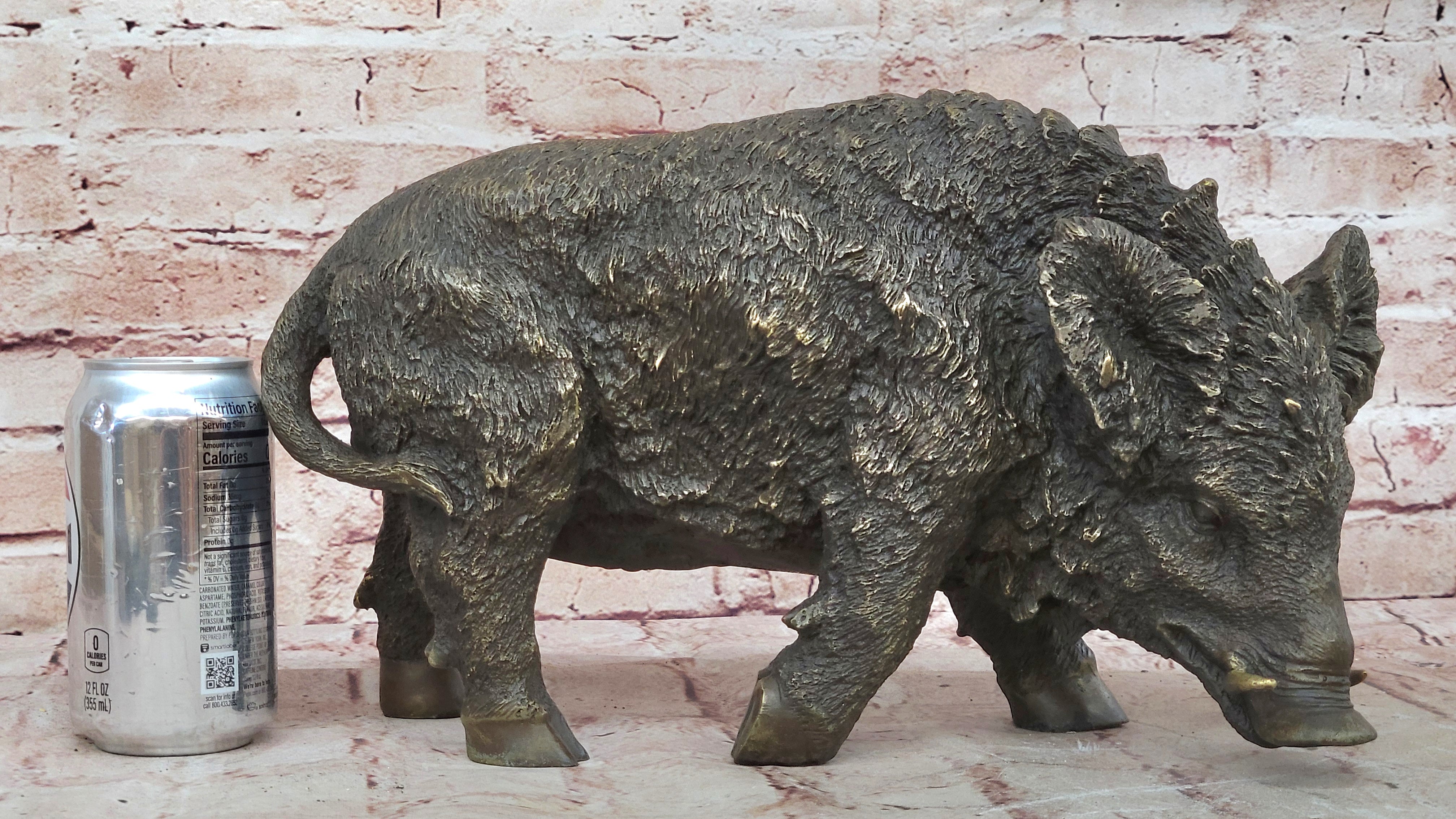 Handcrafted bronze sculpture SALE Deco Art Pig Wild Boar Chemin Signed Figurine
