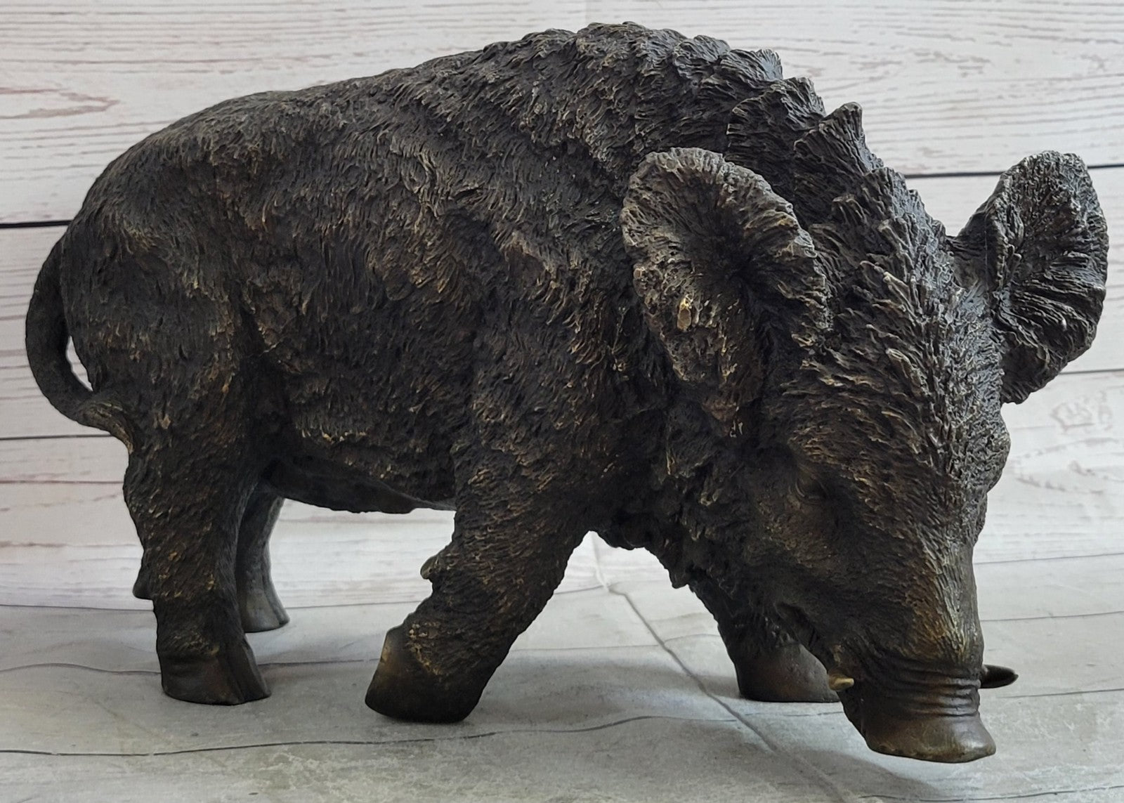 Handcrafted Bronze Boar Sculpture – Sale Deco Art Figurine by Chemin | Wild Boar Collectible