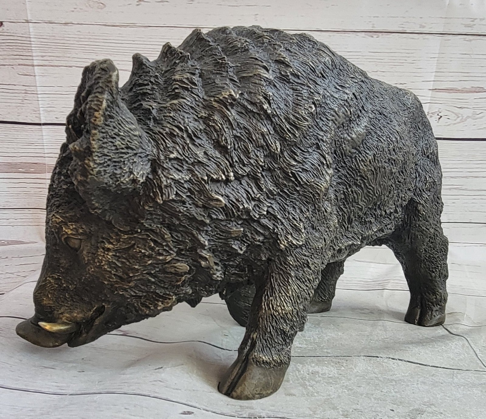 Handcrafted Bronze Boar Sculpture – Sale Deco Art Figurine by Chemin | Wild Boar Collectible