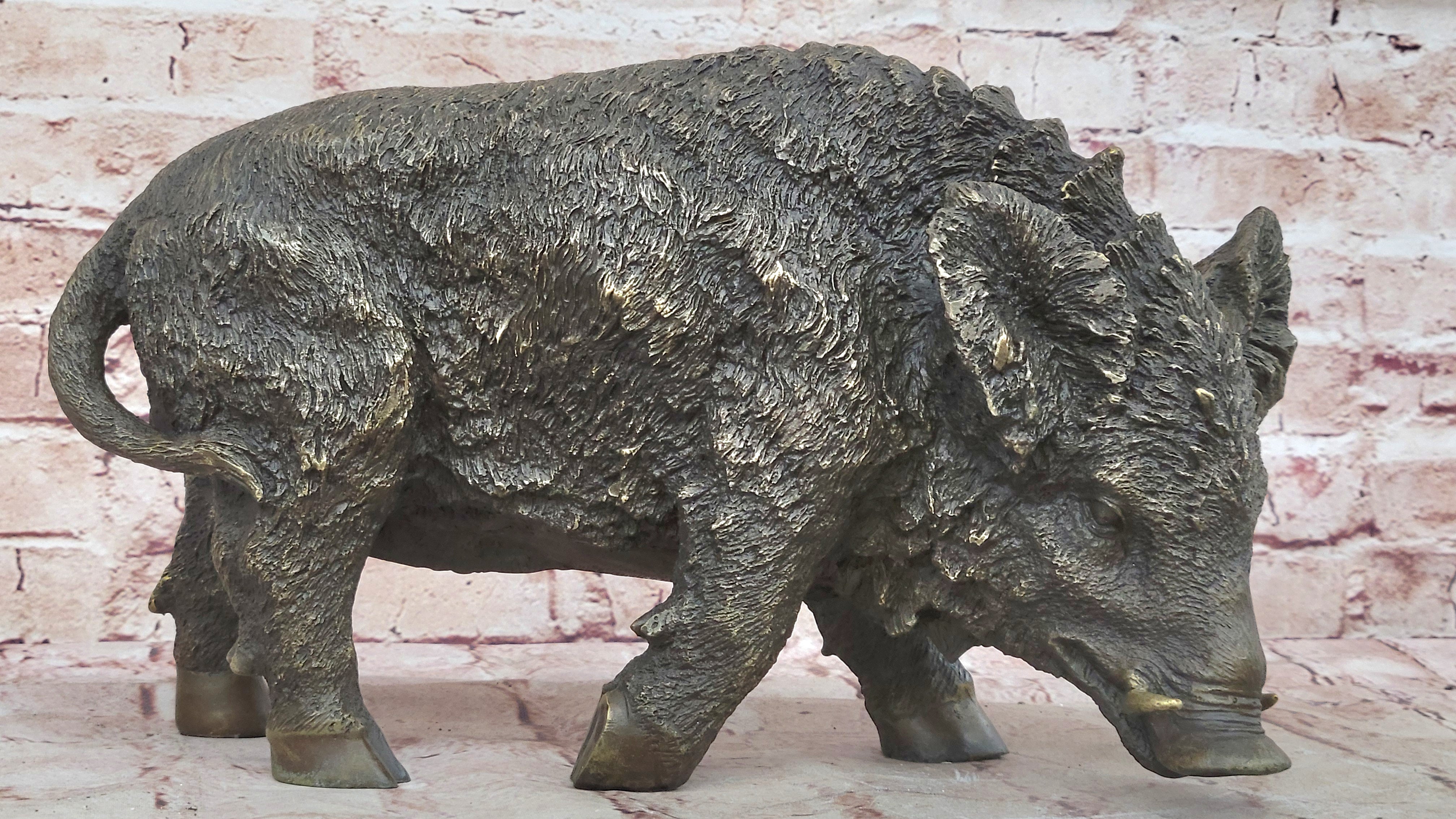 Handcrafted bronze sculpture SALE Deco Art Pig Wild Boar Chemin Signed Figurine
