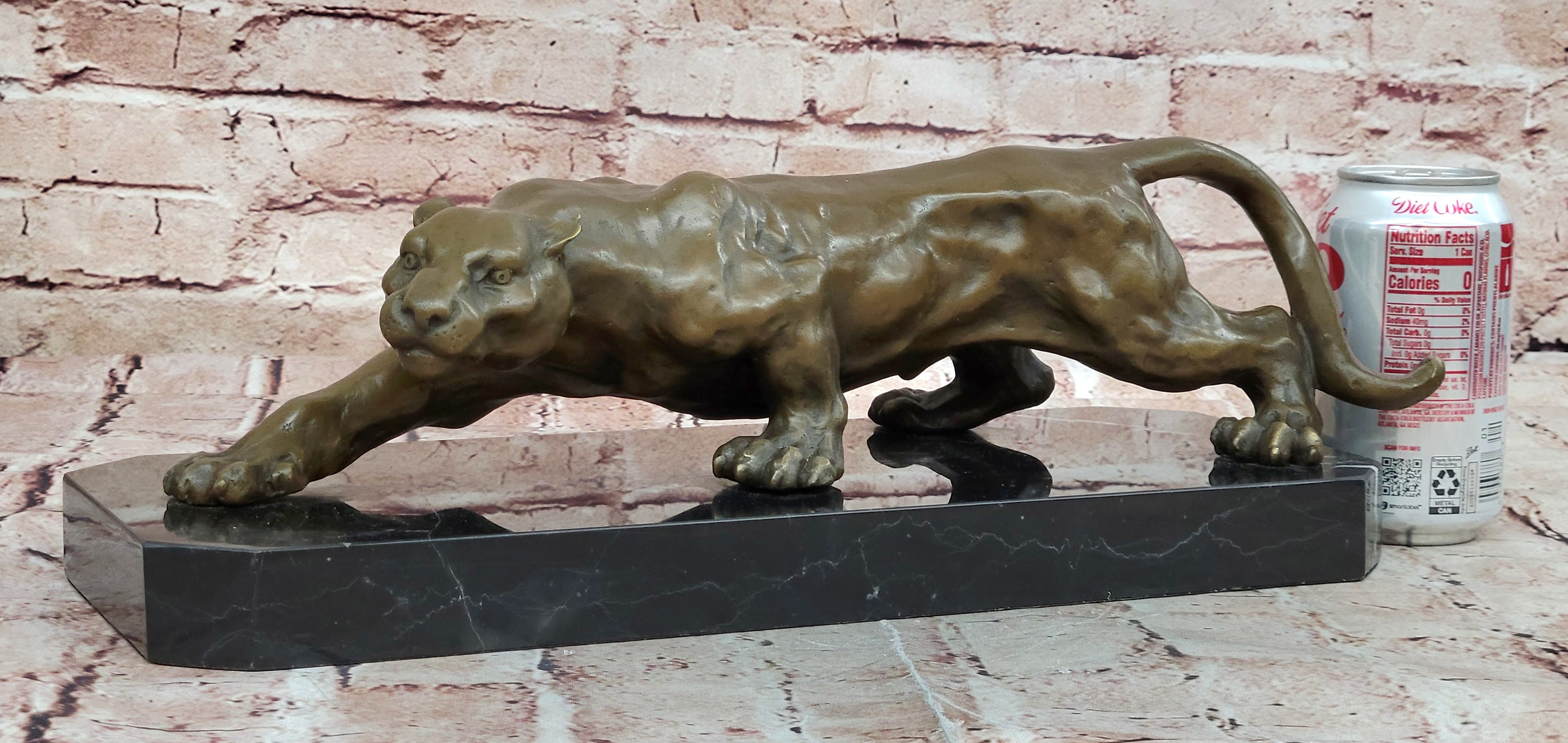 Barye Cougar Mountain Lion Genuine Bronze Handmade Sculpture Statue Artwork Home Decor