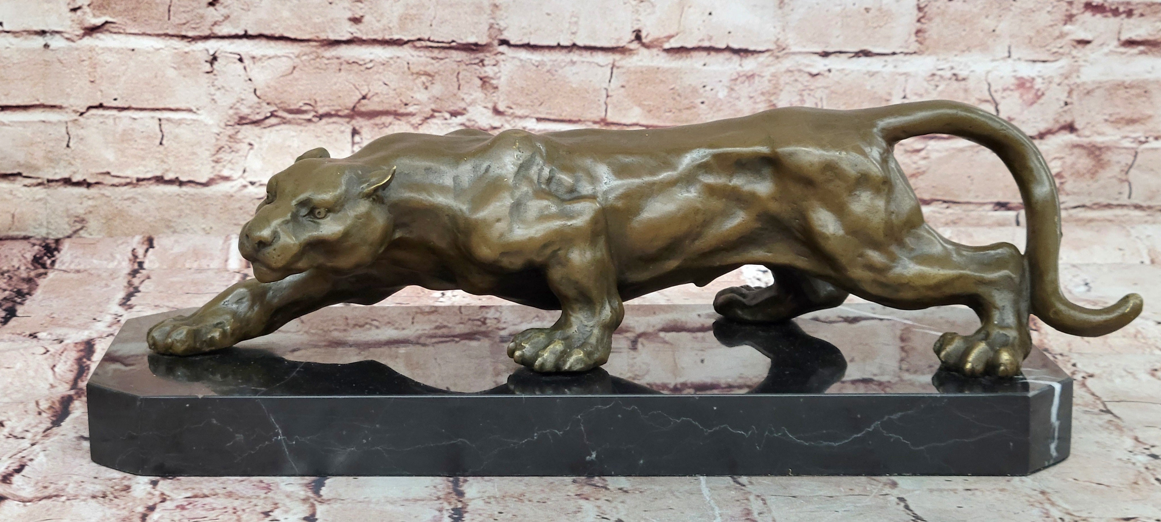 Barye Cougar Mountain Lion Genuine Bronze Handmade Sculpture Statue Artwork Home Decor