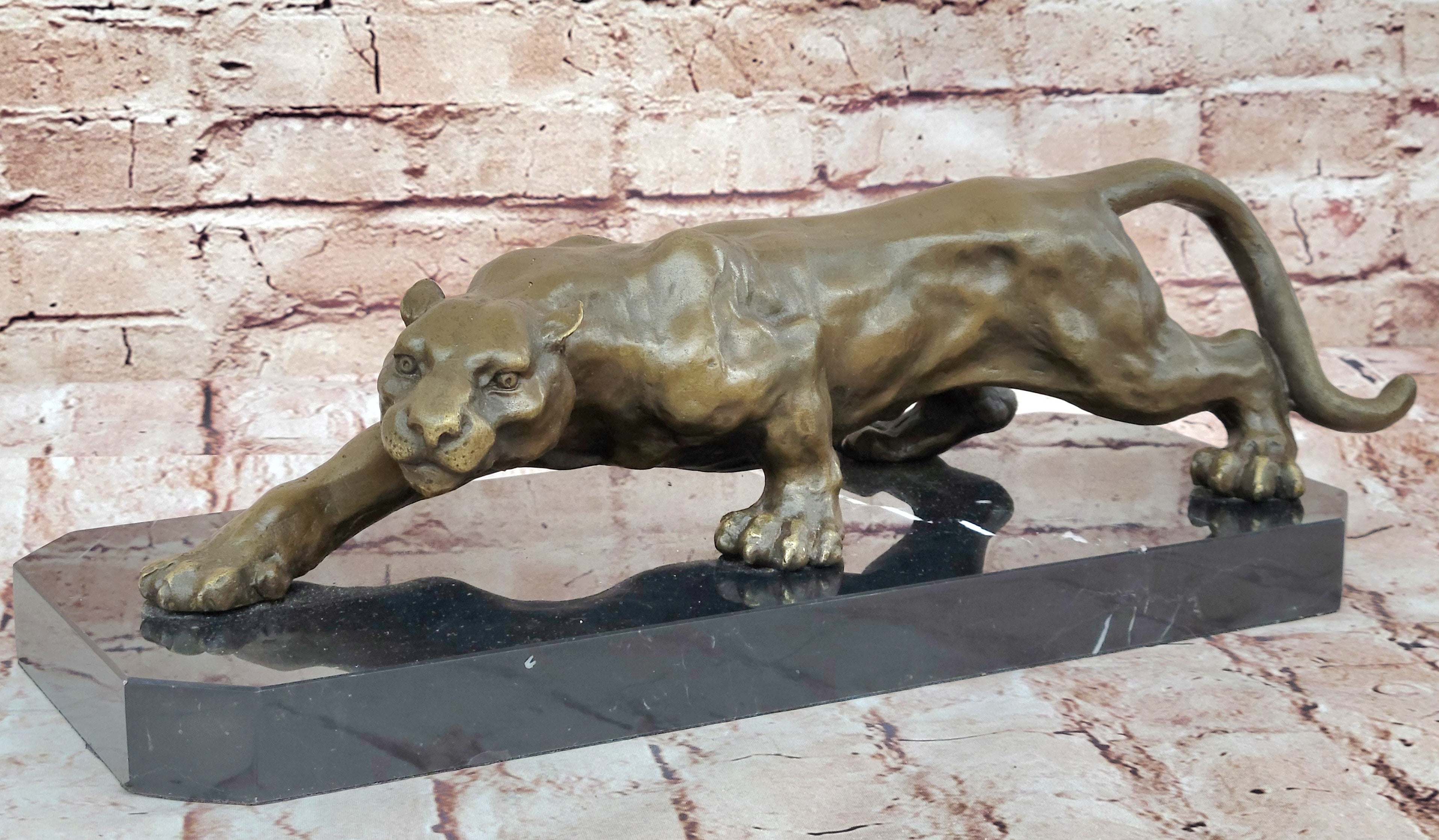 Barye Cougar Mountain Lion Genuine Bronze Handmade Sculpture Statue Artwork Home Decor