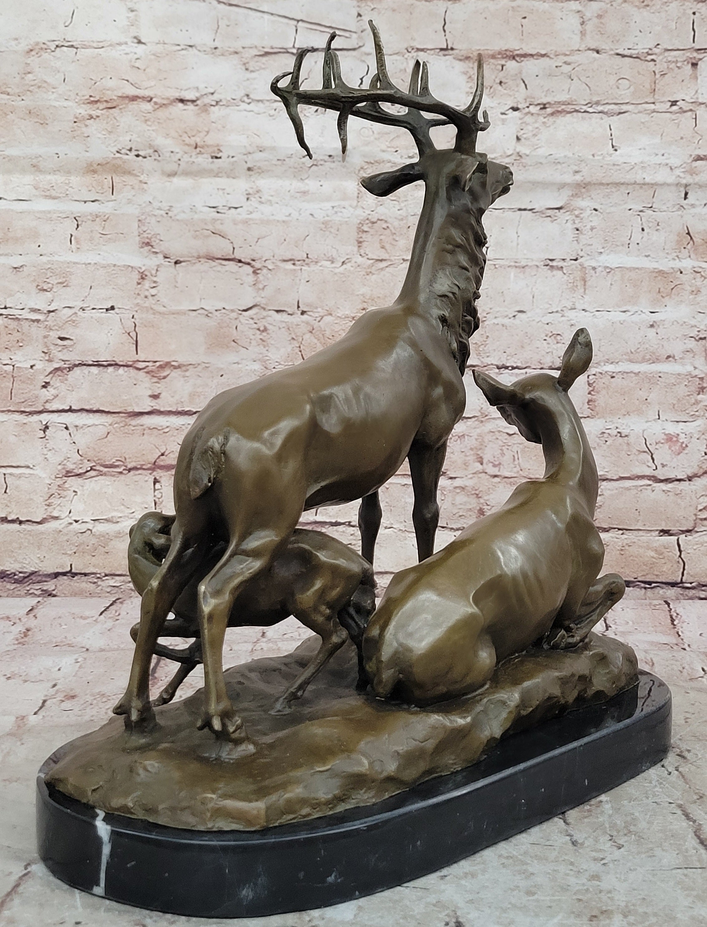 Extra Large Elk Stag Walking W/Cub Bronze Statue Sculpture Art Deco Figure NR