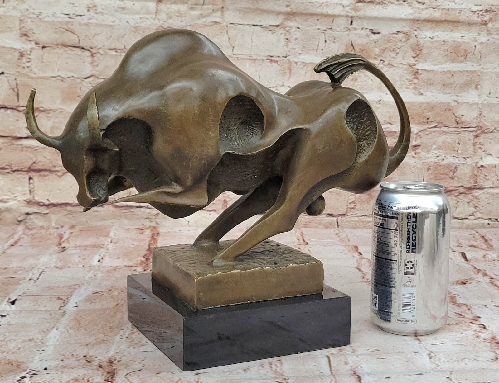 Solid Bronze Sculpture of a Bull Marble Base Abstract Art Deco Figurine Figure