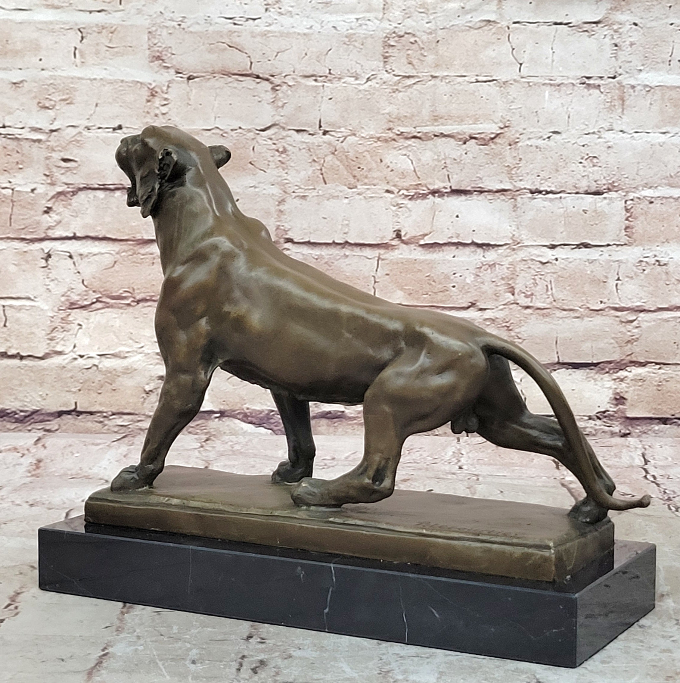 Handcrafted bronze sculpture SALE Marble Deco Art Lion Female Lecourtier Signed