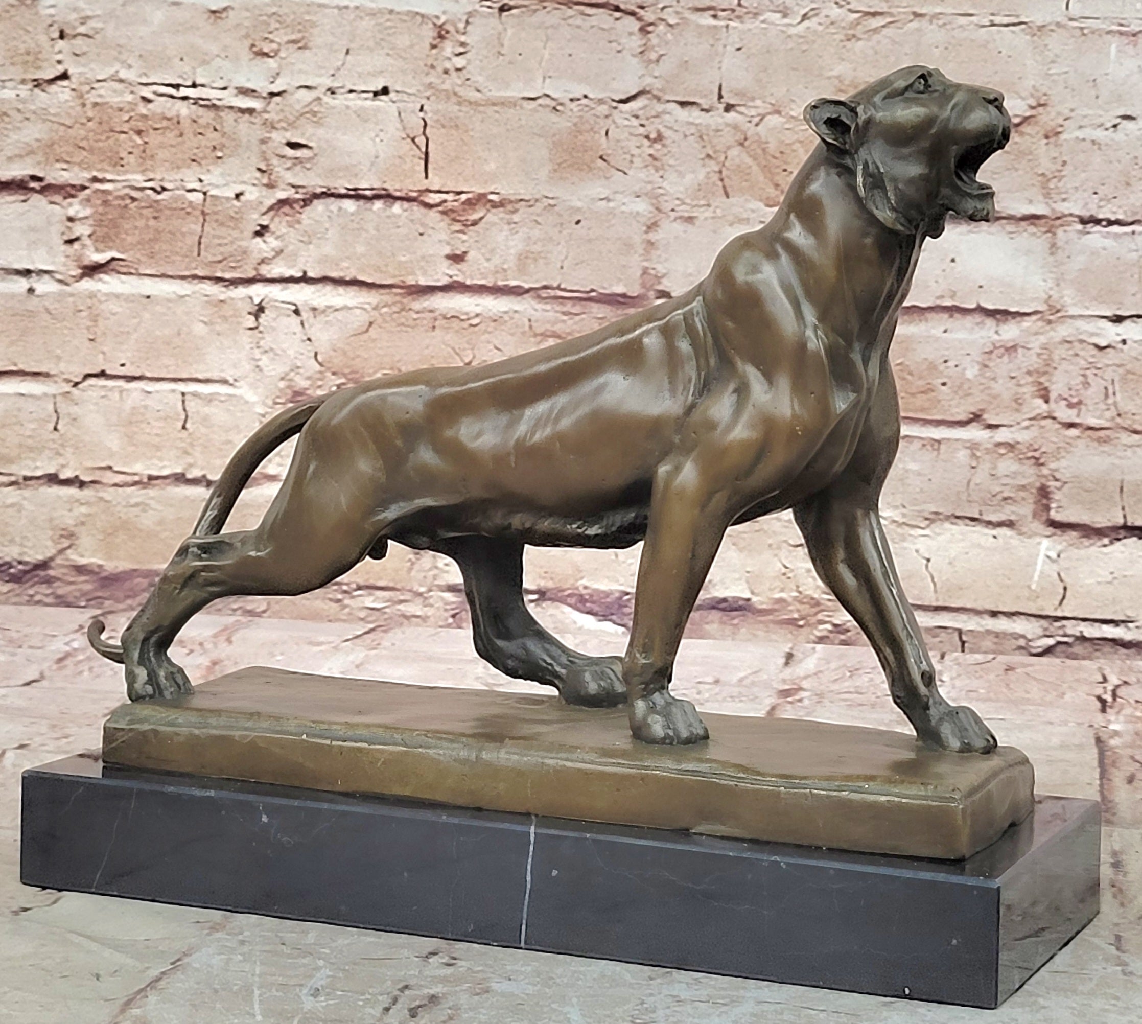 Handcrafted bronze sculpture SALE Marble Deco Art Lion Female Lecourtier Signed