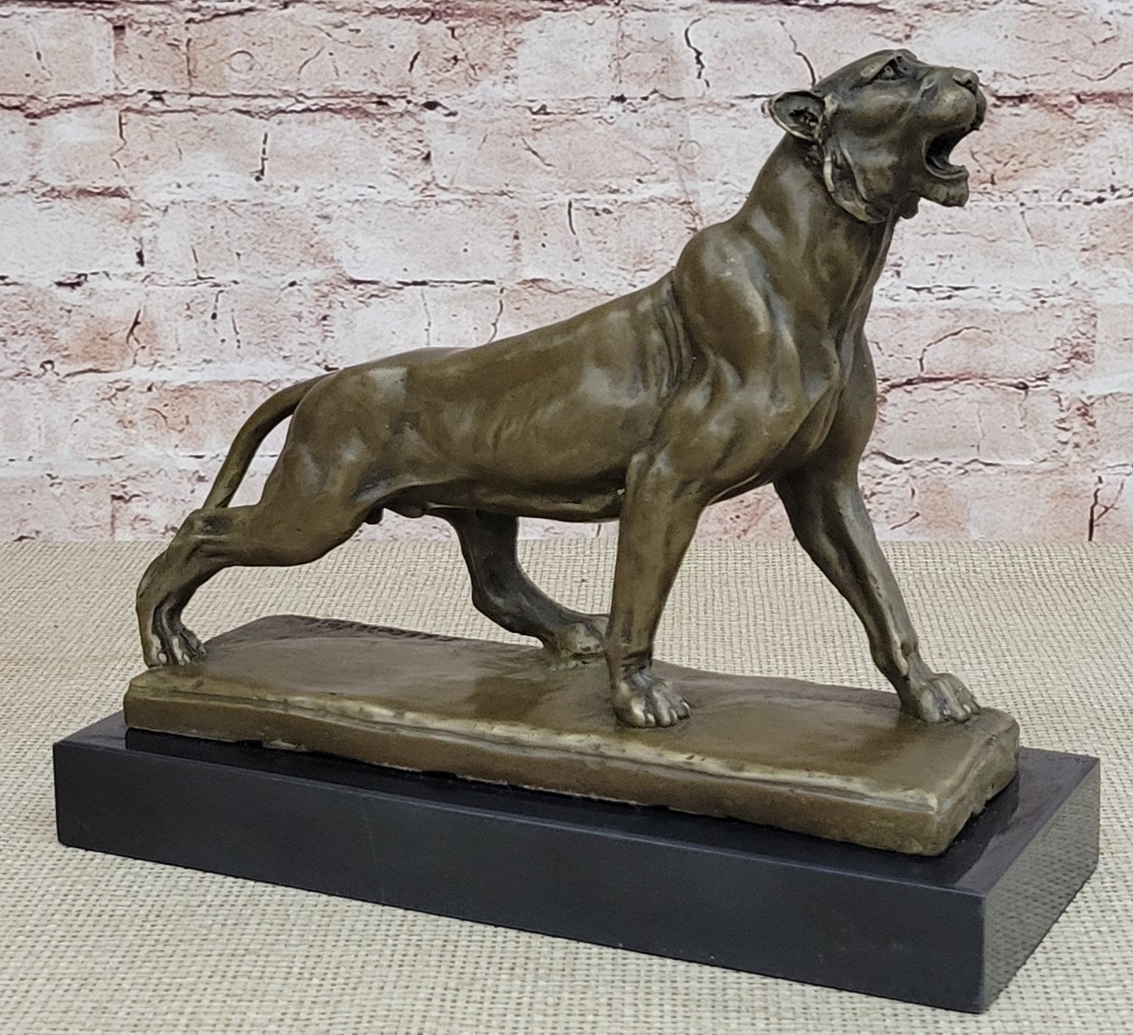 Handcrafted bronze sculpture SALE Marble Deco Art Lion Female Lecourtier Signed