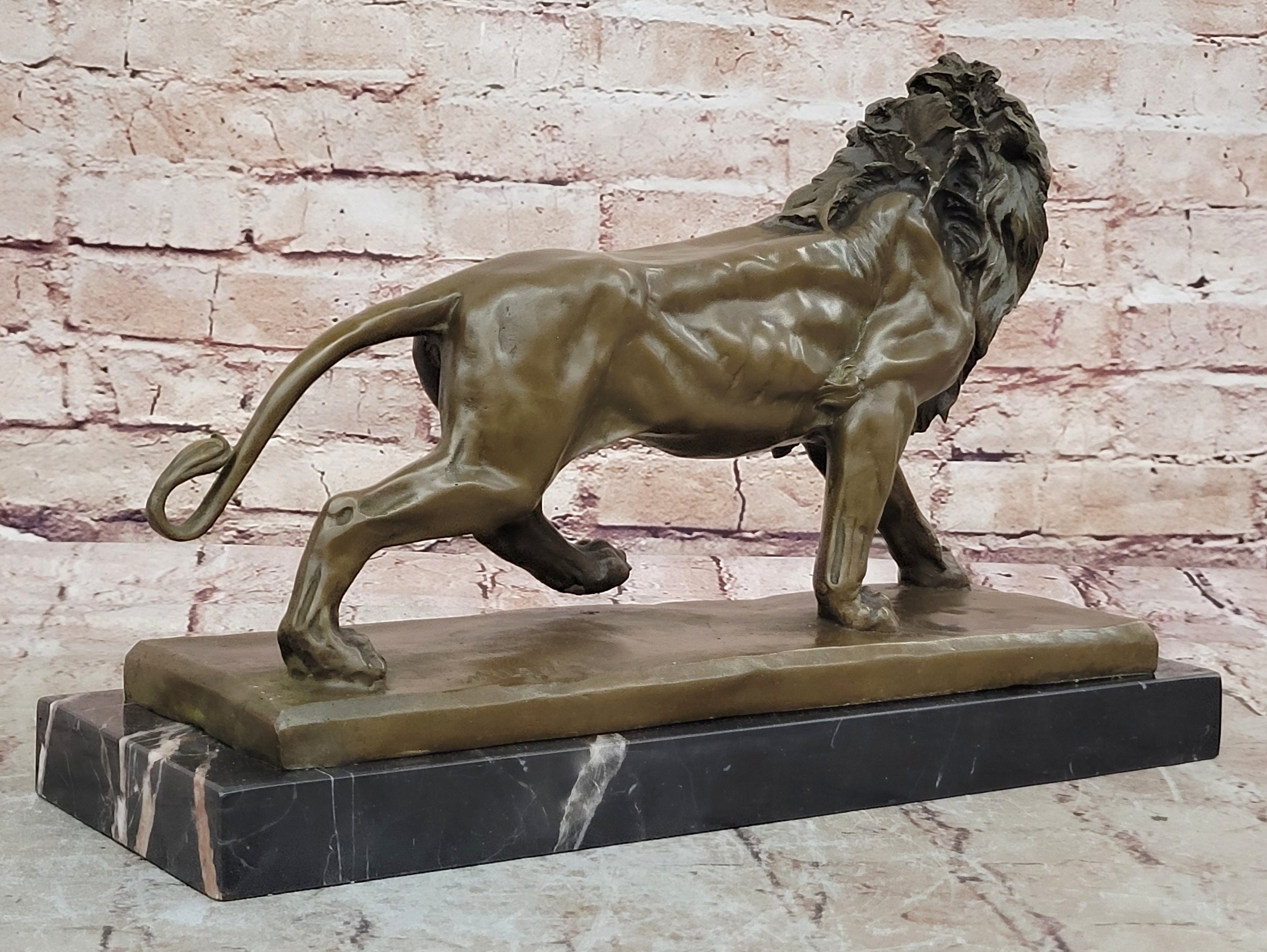 Art Figurine Deco Bronze Copper & Marble Foo Dog Lion Statue Artwork Sculpture