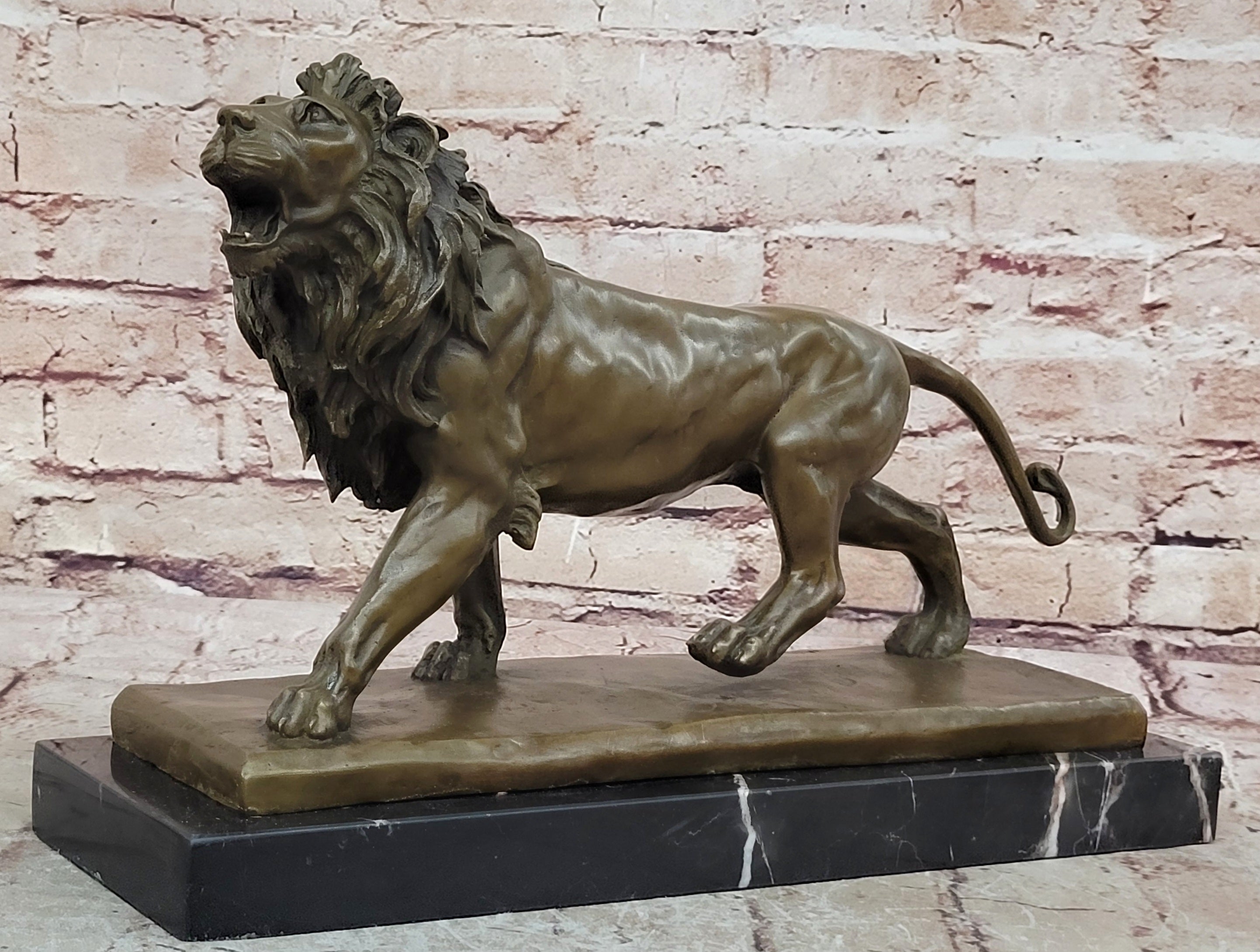 Art Figurine Deco Bronze Copper & Marble Foo Dog Lion Statue Artwork Sculpture