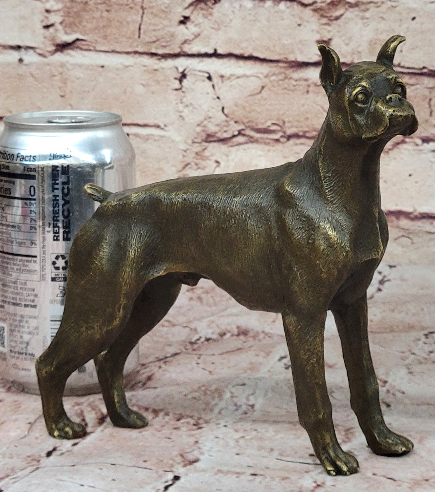 HANDSOME VINTAGE SIGNED MOIGNIEZ BRONZE BOXER DOG FIGURE STUDY w STONE BASE SALE