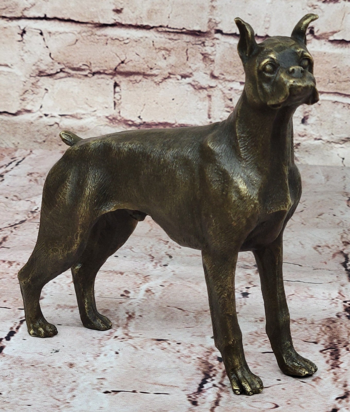 HANDSOME VINTAGE SIGNED MOIGNIEZ BRONZE BOXER DOG FIGURE STUDY w STONE BASE SALE