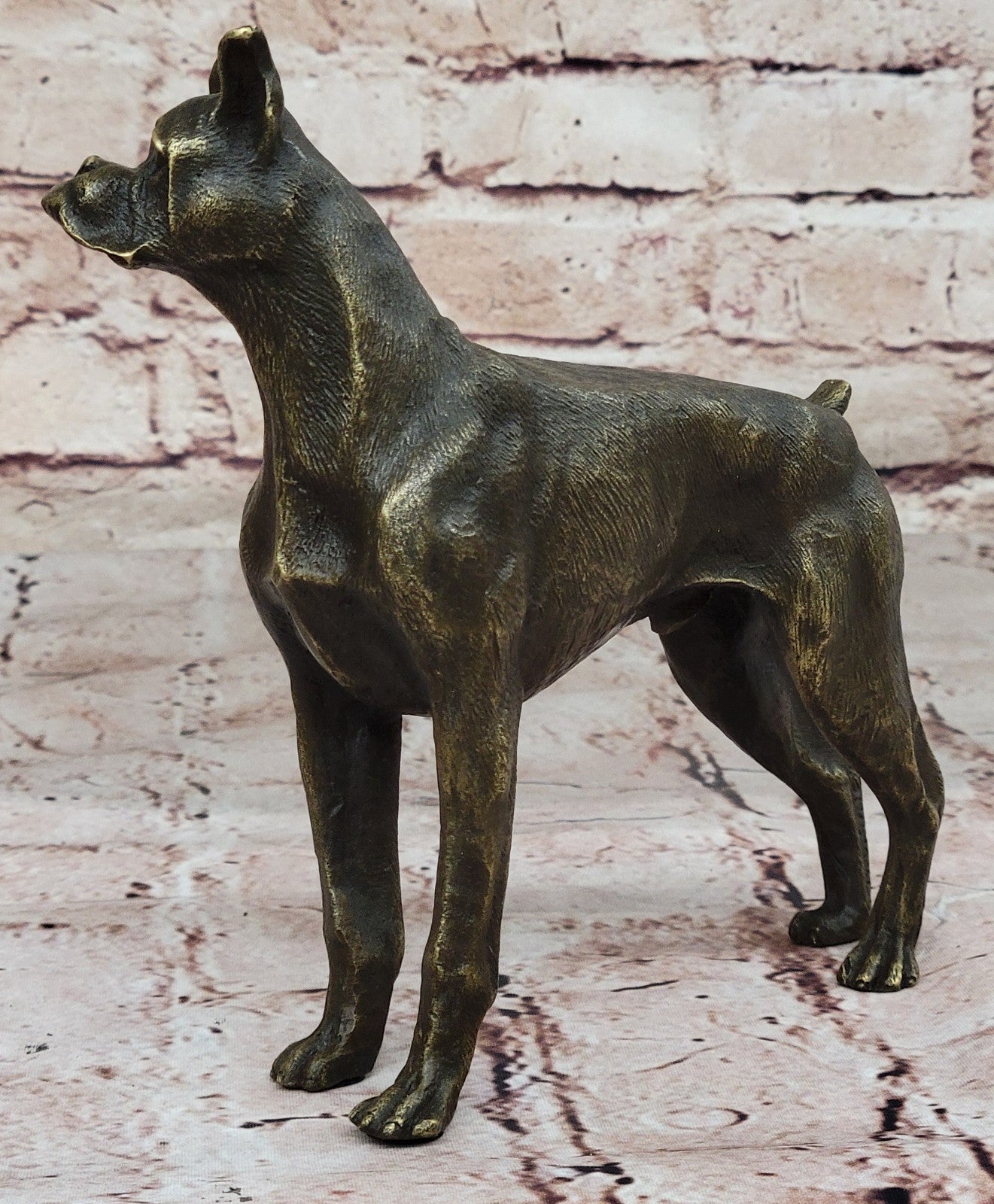 HANDSOME VINTAGE SIGNED MOIGNIEZ BRONZE BOXER DOG FIGURE STUDY w STONE BASE SALE