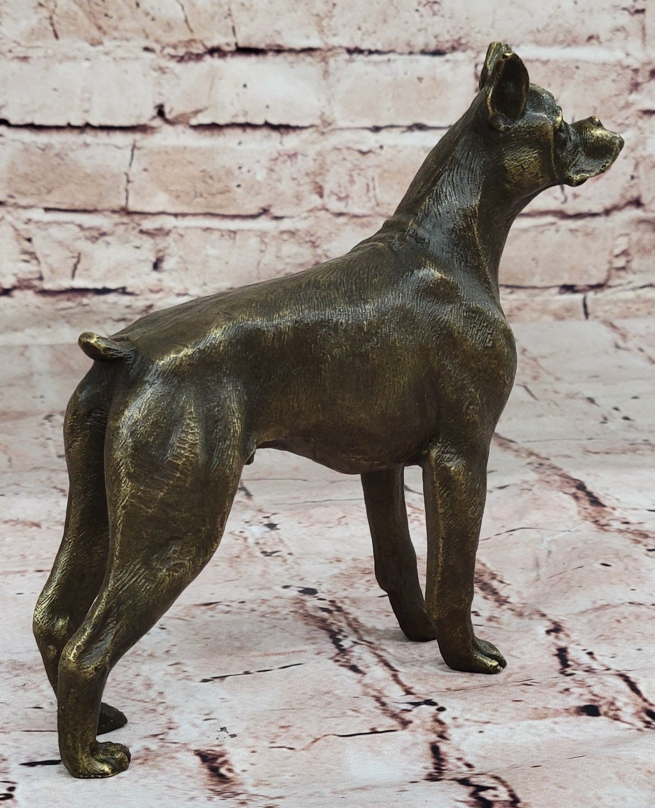 HANDSOME VINTAGE SIGNED MOIGNIEZ BRONZE BOXER DOG FIGURE STUDY w STONE BASE SALE