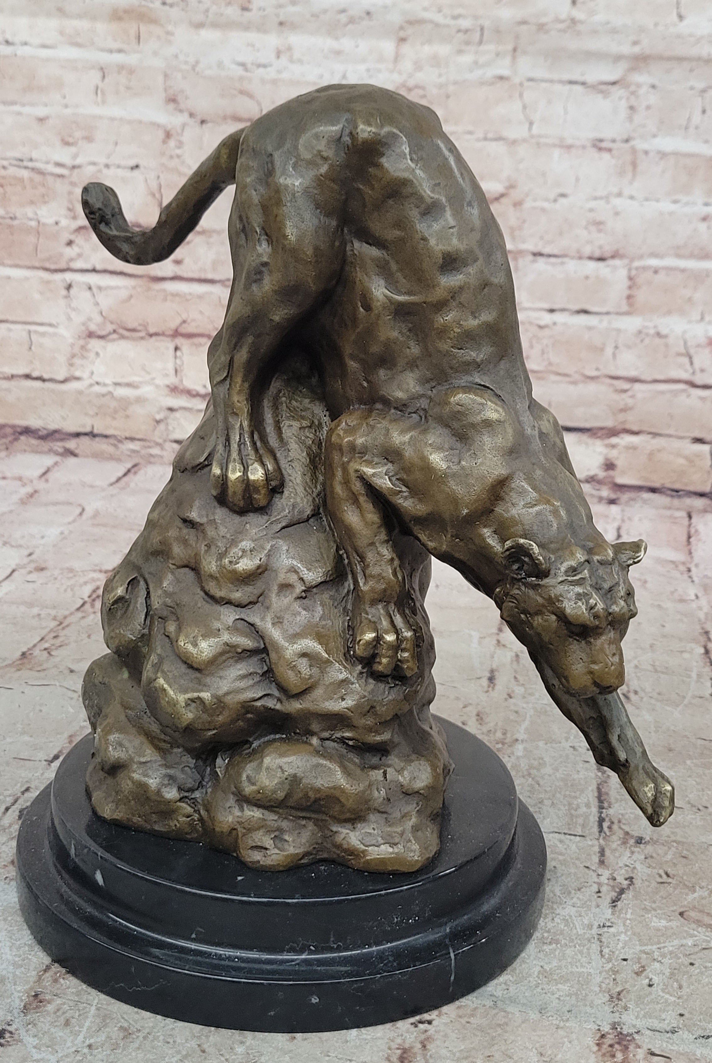 Handcrafted Wildlife Animal Jaguar Cougar Bronze Museum Quality Artwork Figure