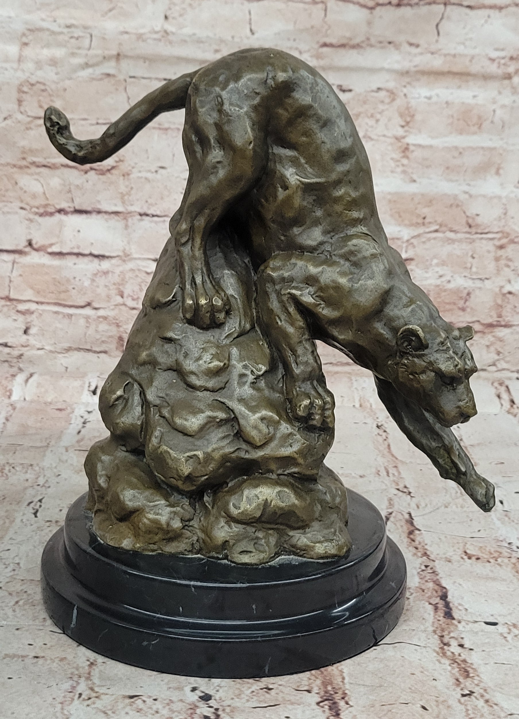 Handcrafted Wildlife Animal Jaguar Cougar Bronze Museum Quality Artwork Figure