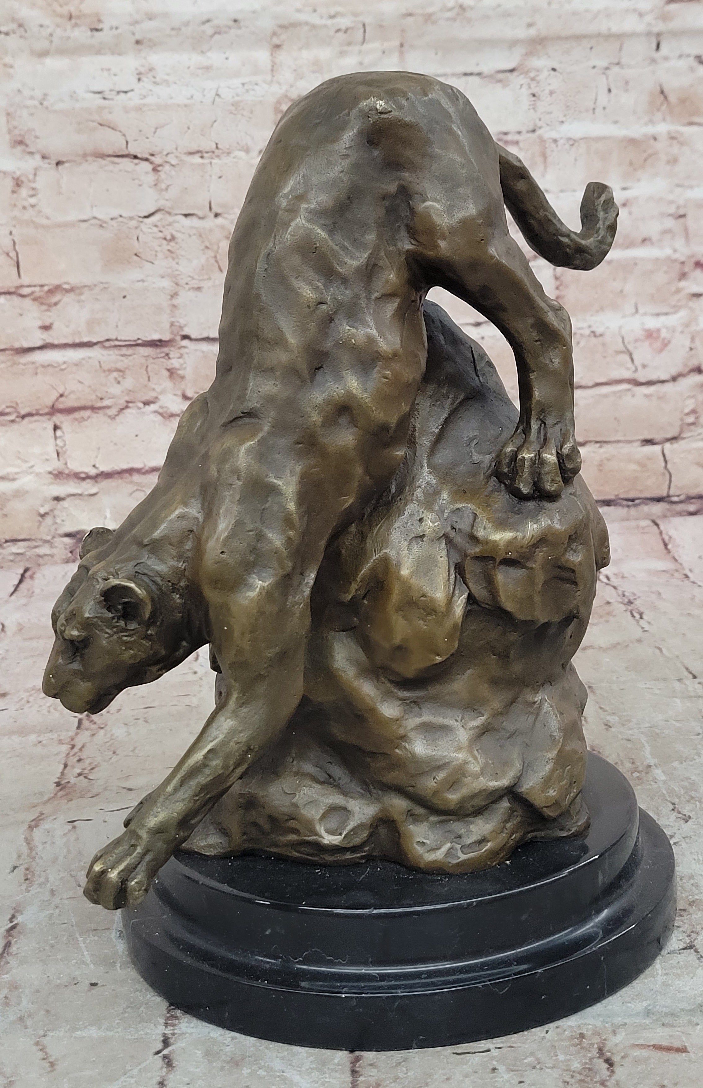 Handcrafted Wildlife Animal Jaguar Cougar Bronze Museum Quality Artwork Figure