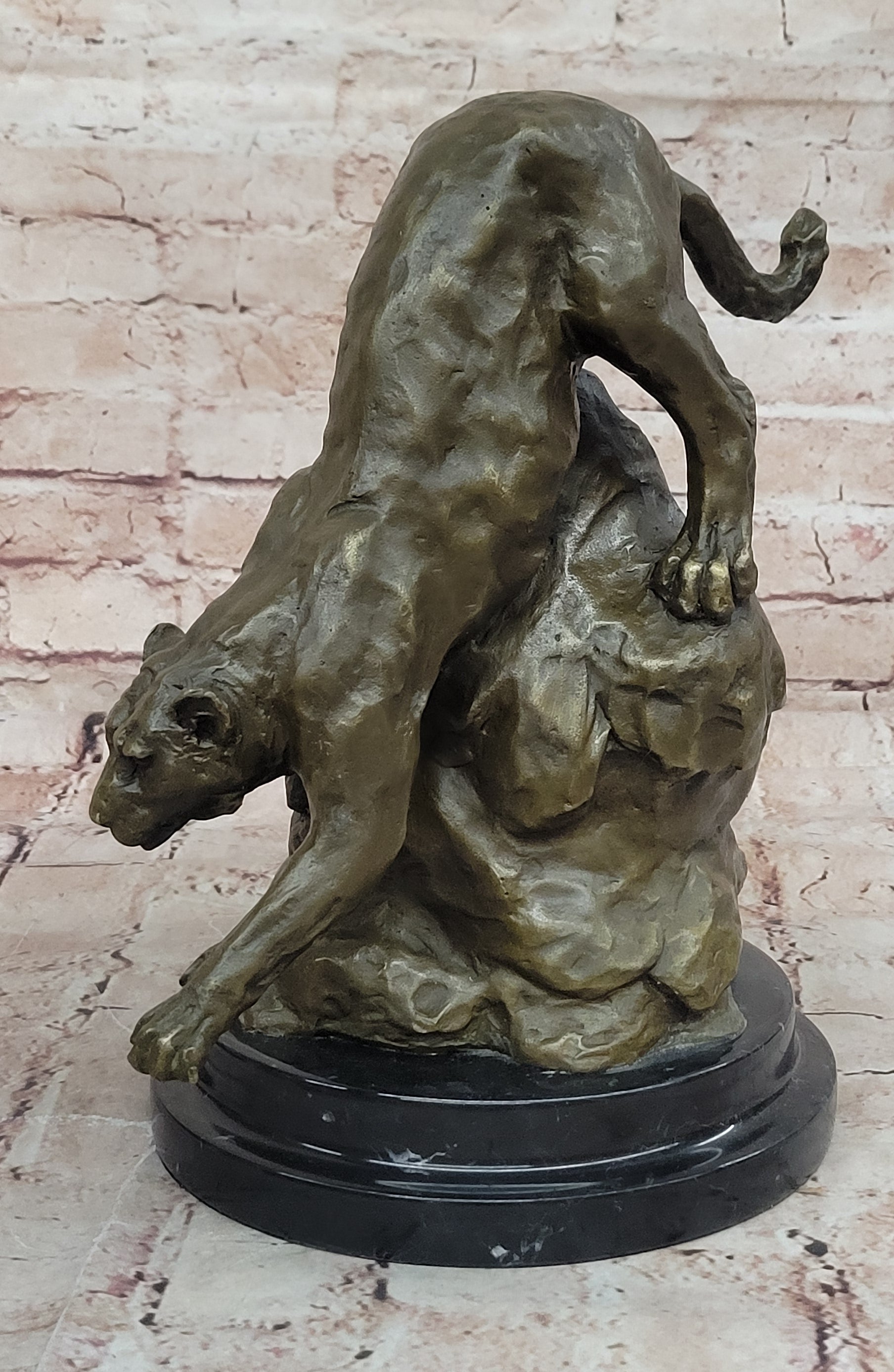 Handcrafted Wildlife Animal Jaguar Cougar Bronze Museum Quality Artwork Figure