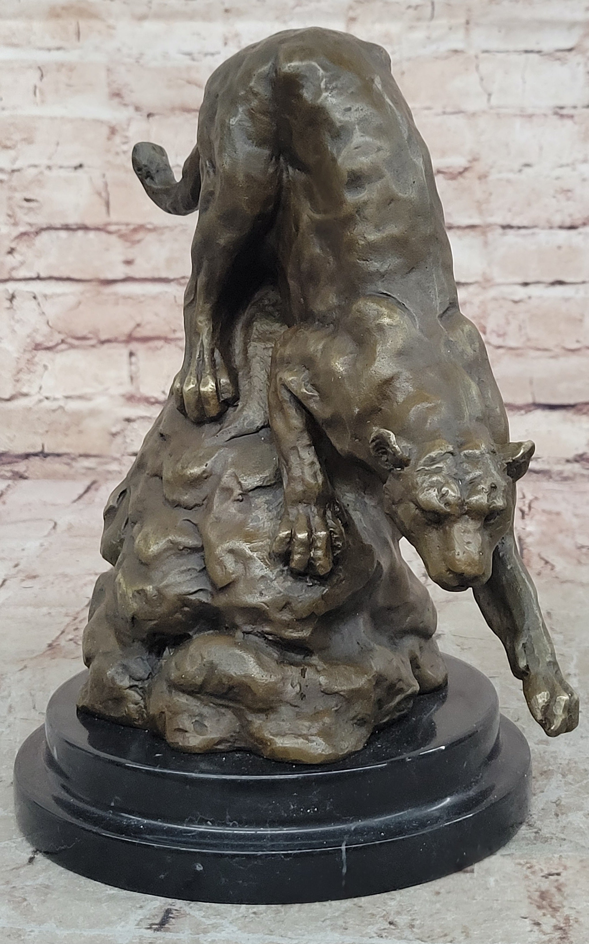 Handcrafted Wildlife Animal Jaguar Cougar Bronze Museum Quality Artwork Figure