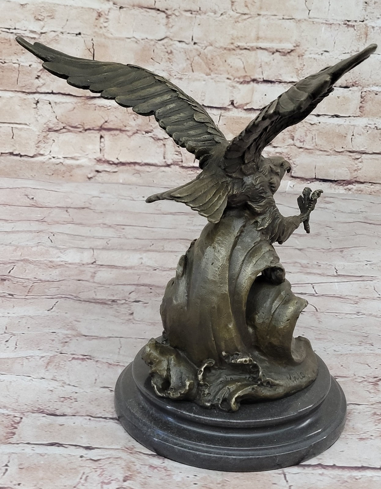 Hot Cast American Eagle Falcon Art Deco Bronze Sculpture Marble Base Figurine
