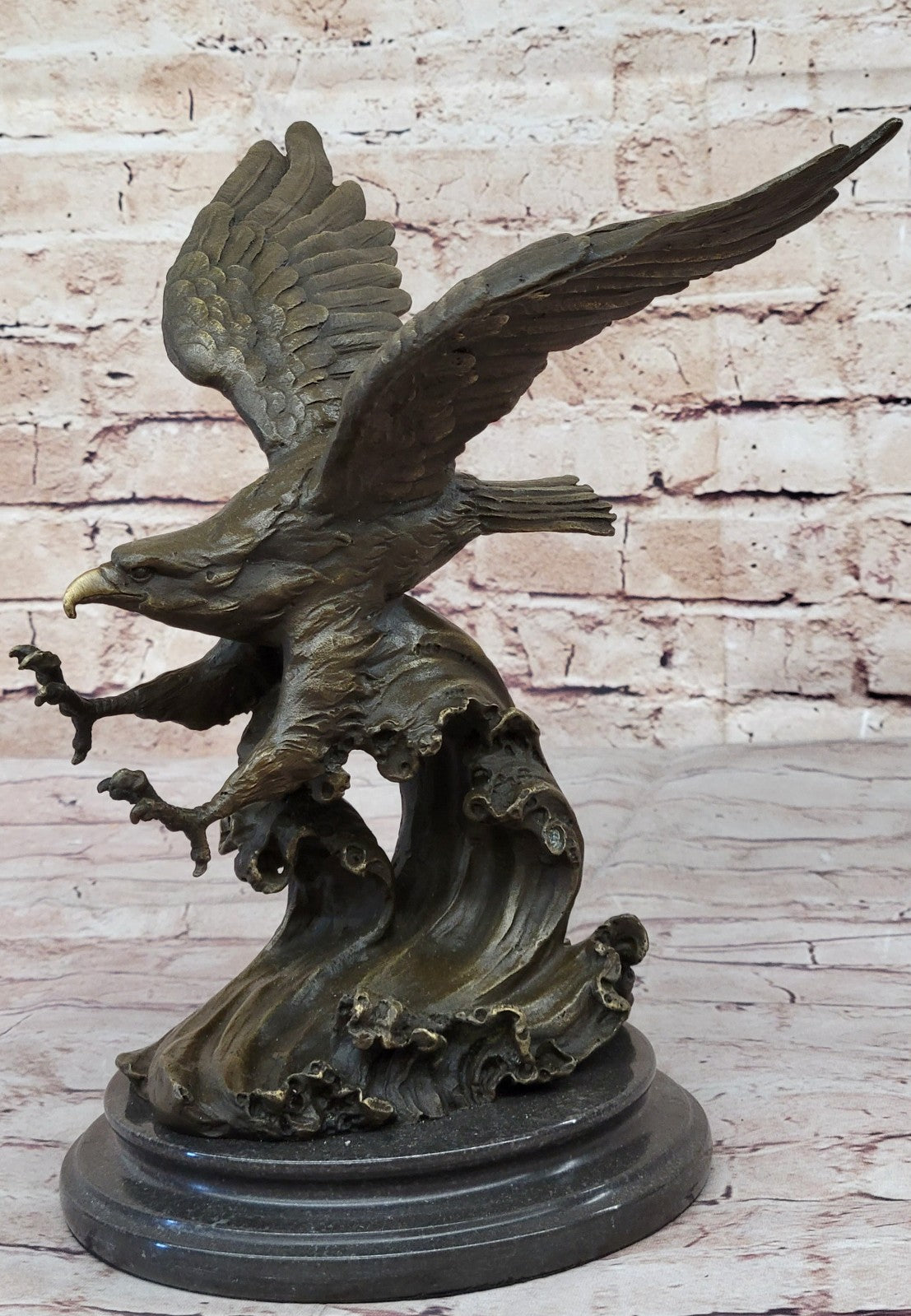 Hot Cast American Eagle Falcon Art Deco Bronze Sculpture Marble Base Figurine