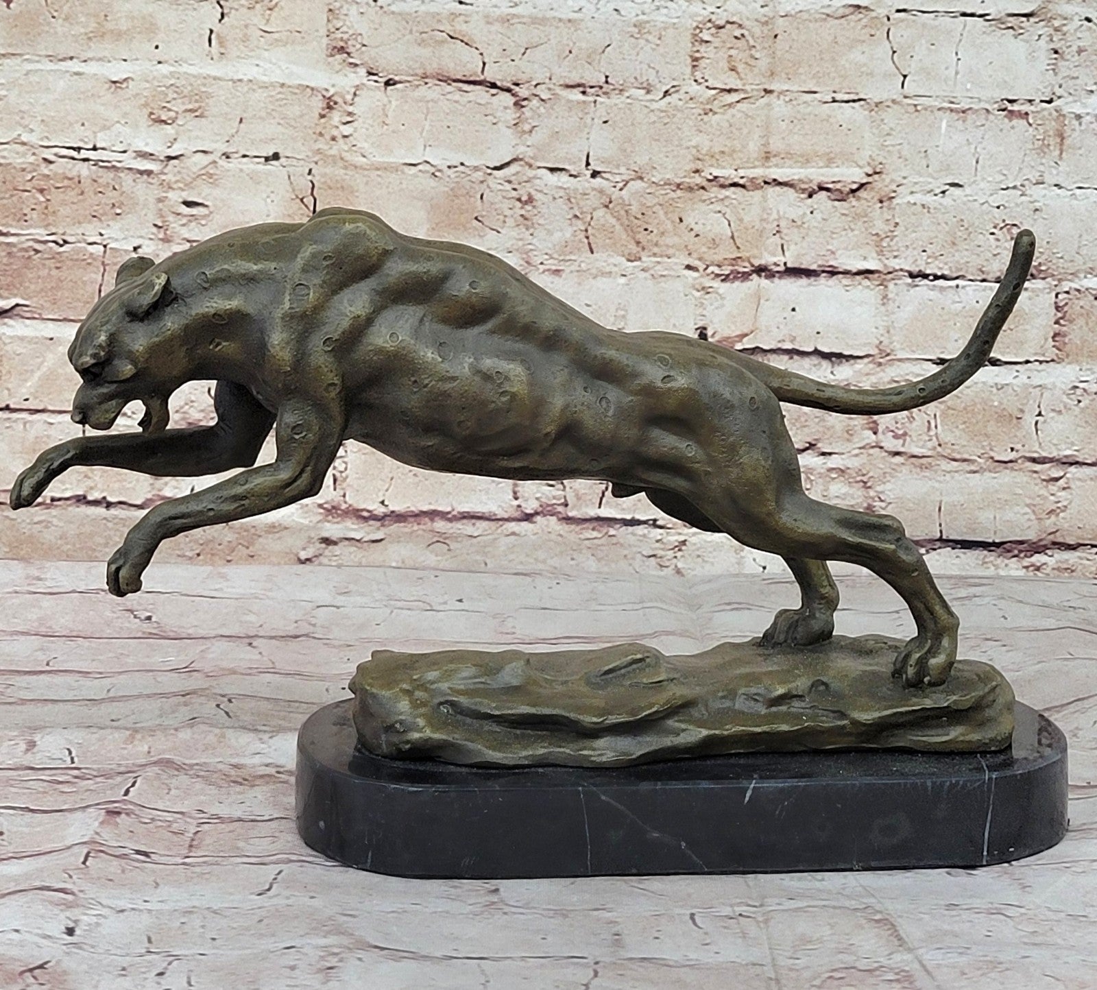 Jaguar Panther Leopard Cougar Big Cat Car Collector Bronze Marble Statue Decor