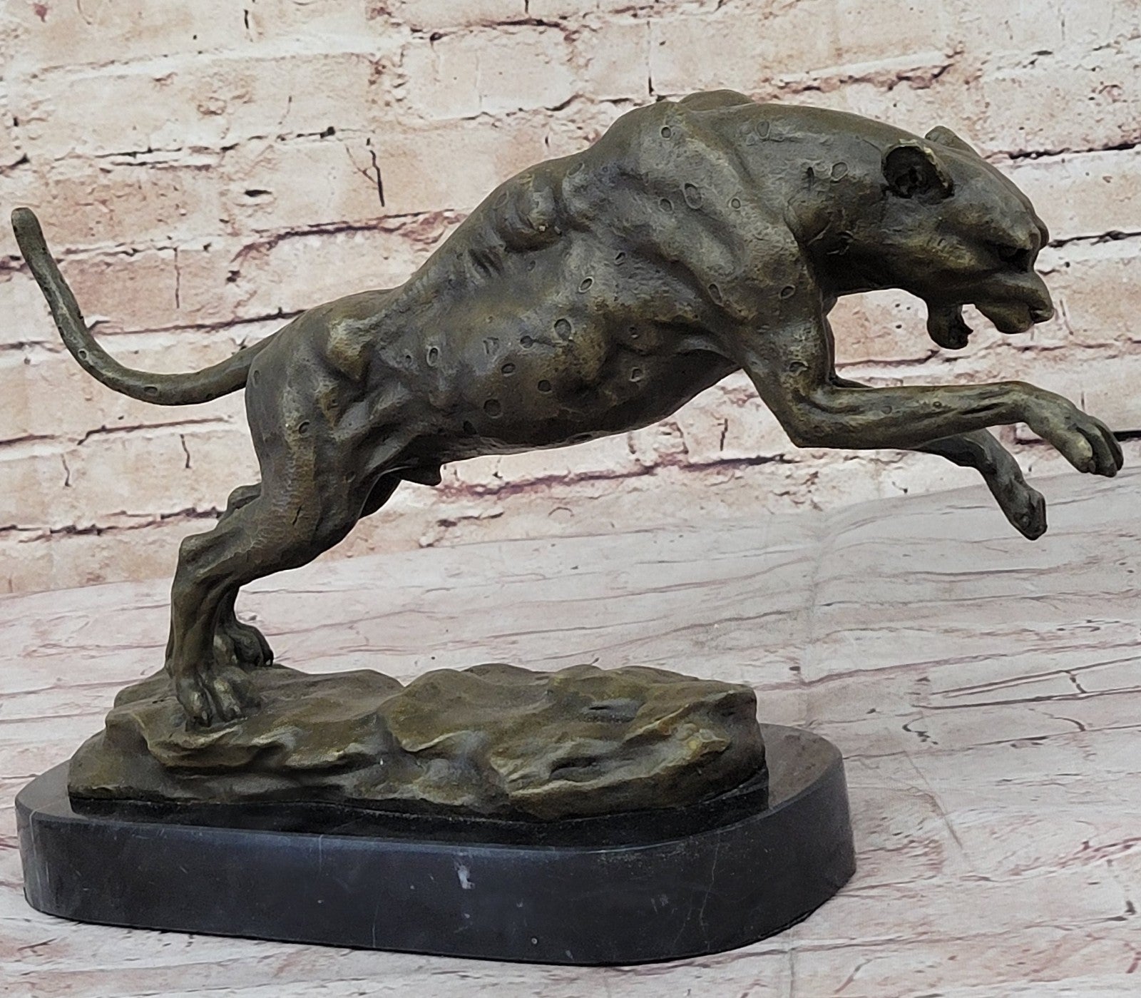 Jaguar Panther Leopard Cougar Big Cat Car Collector Bronze Marble Statue Decor