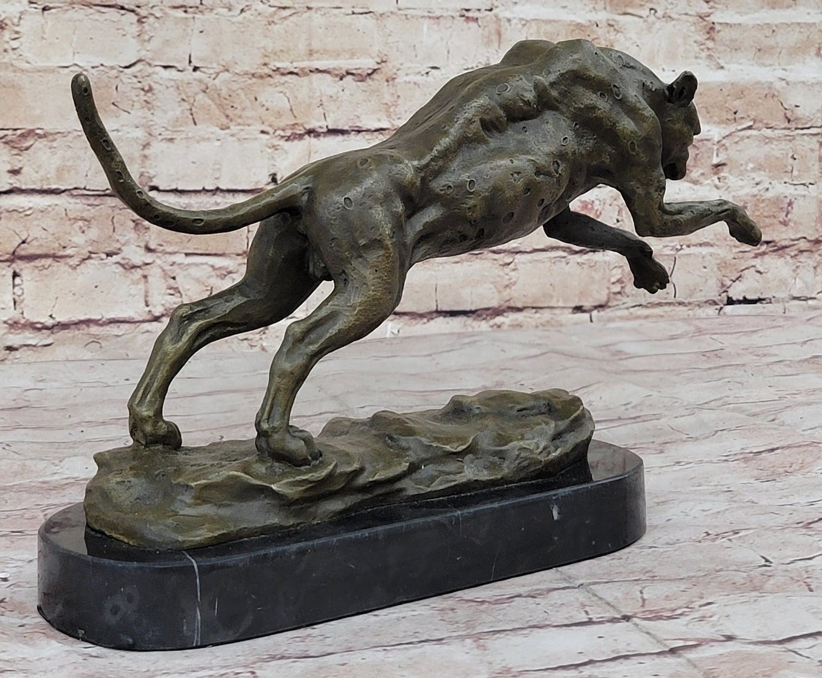 Jaguar Panther Leopard Cougar Big Cat Car Collector Bronze Marble Statue Decor