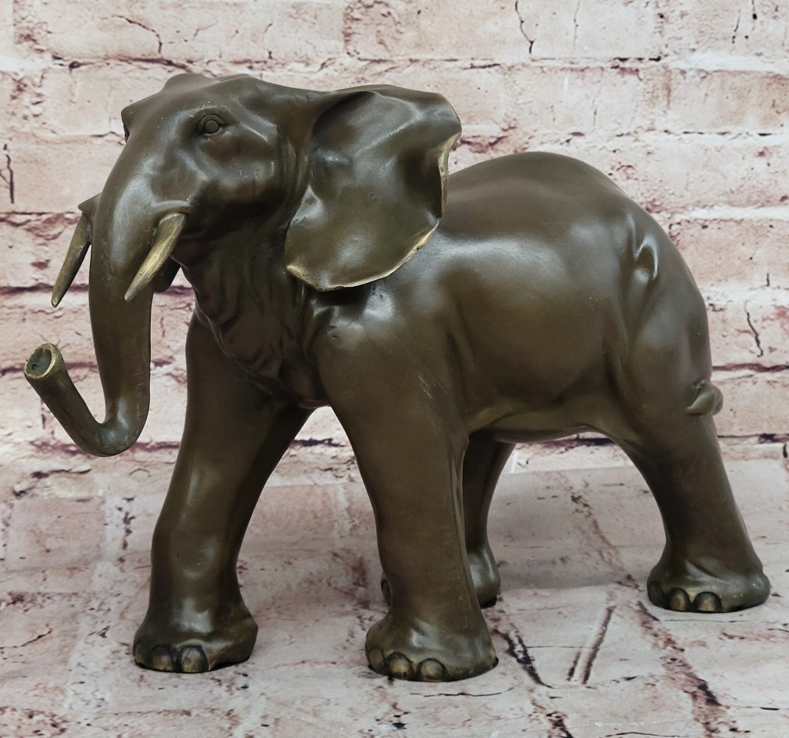 Solid Bronze Baby Elephant Walking Infant Elephant in Italian Green Bronze Figure