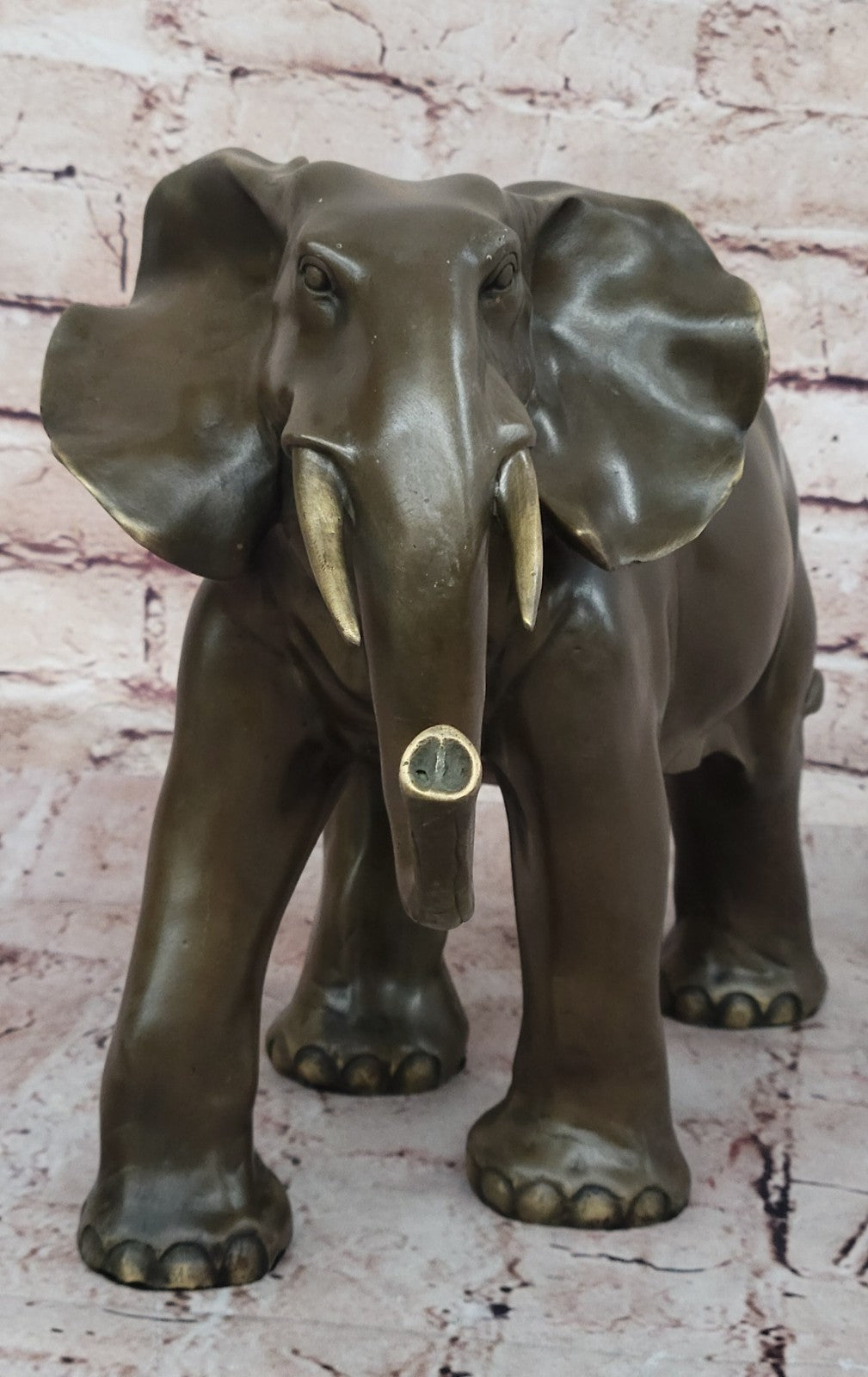 Solid Bronze Baby Elephant Walking Infant Elephant in Italian Green Bronze Figure
