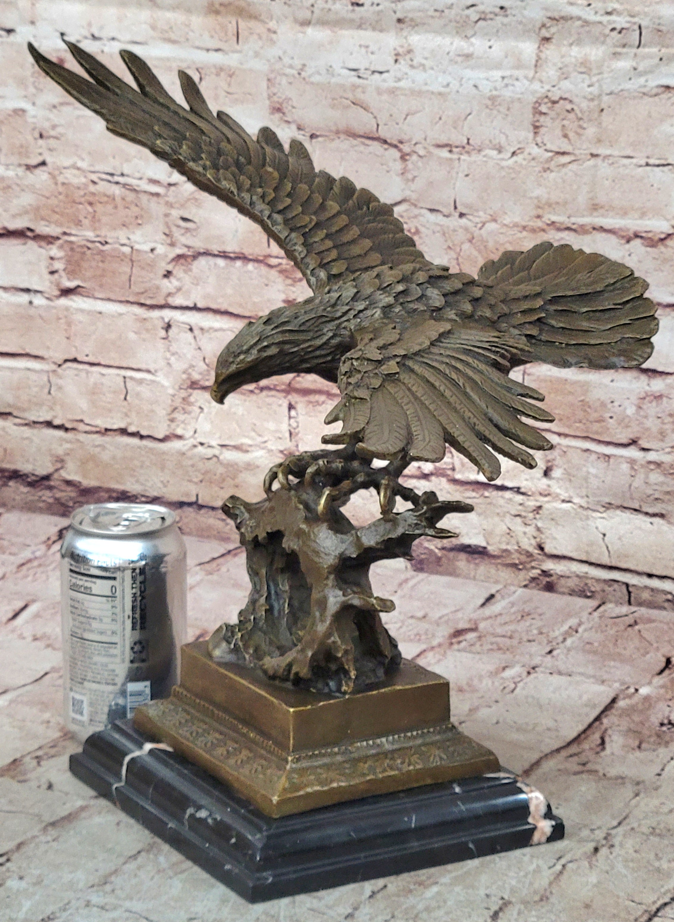 American Bald Eagle in Flight Bronze Sculpture on Marble Base Original 16" x 18"